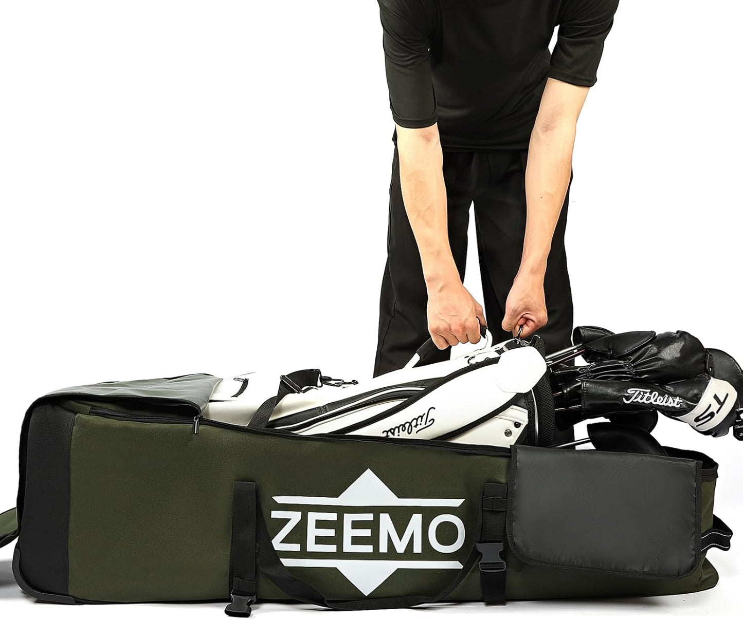 ZEEMO Golf Travel Bag, Full-Open Protective & Wheeled Airline-Approved Case for Clubs, Cart&StandBag, Soft-Sided Waterproof Cover Made of Heavy Duty Oxford