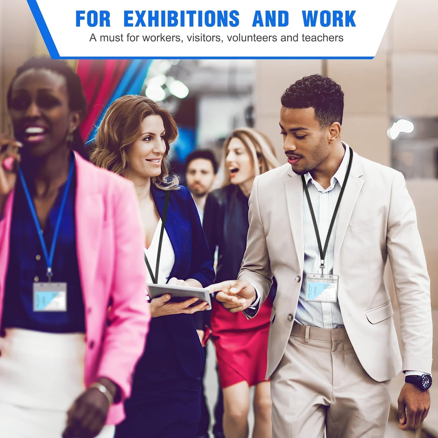 50 Pack Black Lanyard Bulk for ID Badge Holder - Durable Flat With Swivel Hook and Badge Clip