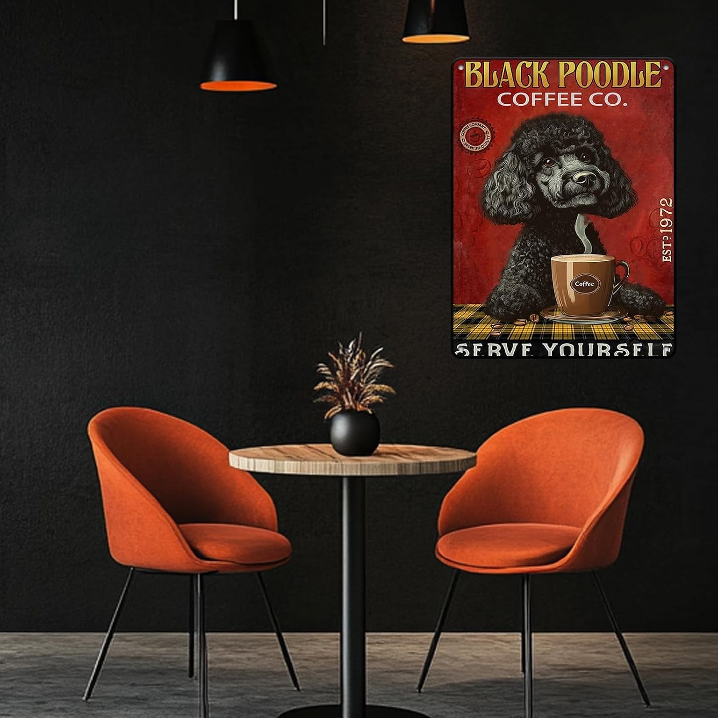 Retro Metal Tin Sign Coffee Company Black Poodle Sign For Outdoor & Indoor Wall Poster Home Bar Shop Decorations Coffee Vintage Sign Gift Poster 12x16 Inch