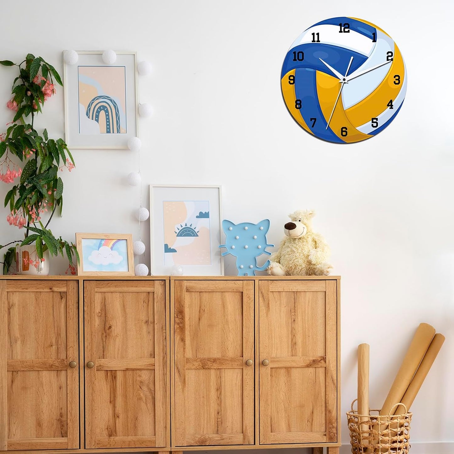 12 Inch Sports Wall Clocks with Silent Clock Movement and Battery Operated, Great Decor for Bedroom, Living Room or Classroom (Volleyball Wall Clock)