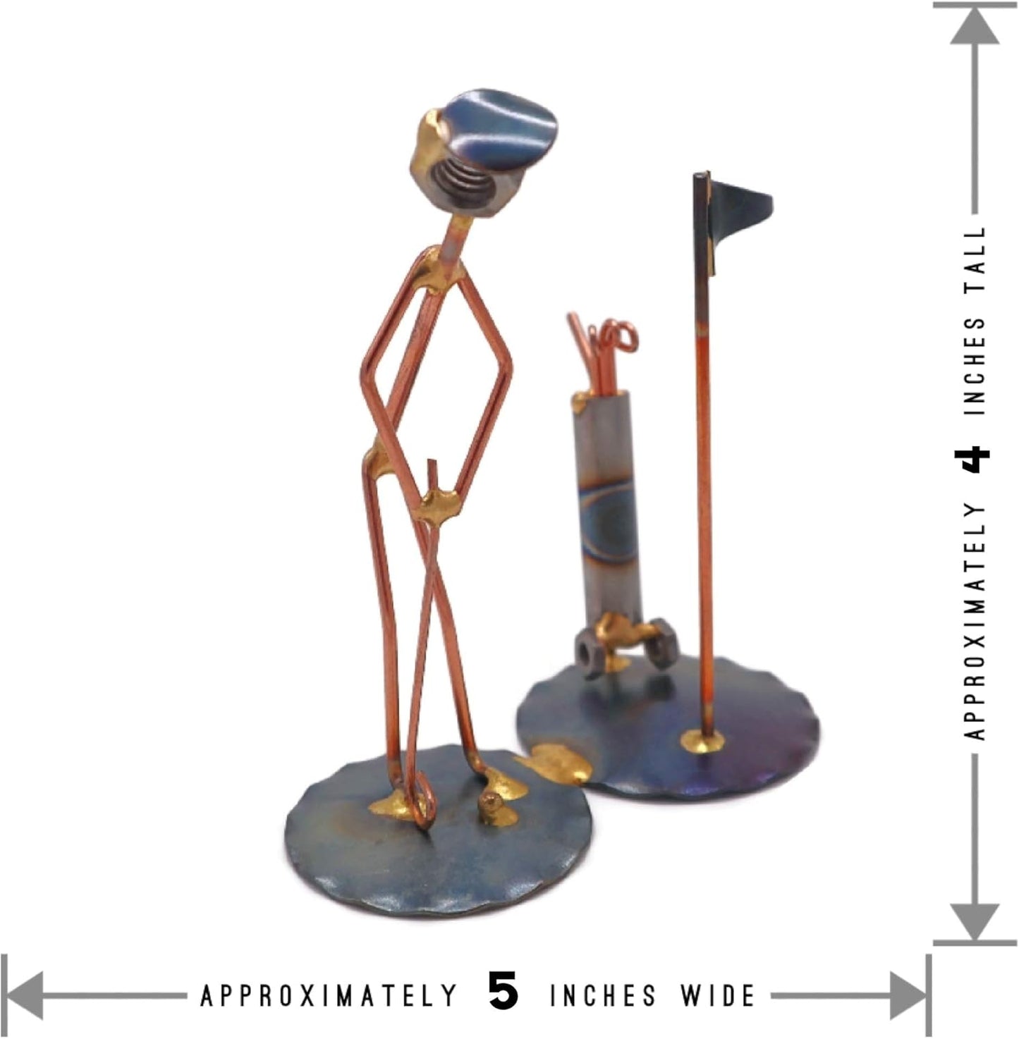 Golf Putt with Clubs Collectible Handmade Metal Art Figurine, Desk Accessories, Trophy, Boss Gift, Office Décor, Business Professional, Golfing