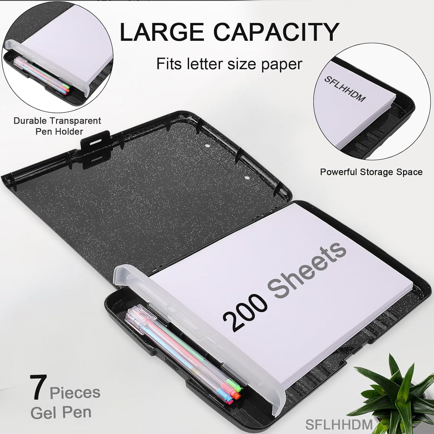 Glitter Clipboard with Storage,Storage Clipboard with Pen Holder,A4 Binder Clip Boards 8.5x11 with Low Profile Clip,Side Opening Sparkle Clipboards, Clipboards Folder for Office Supplies-Starry Black