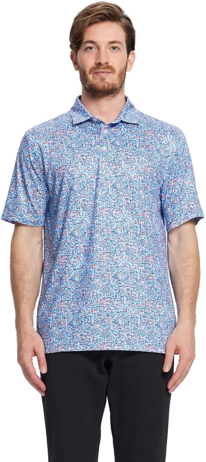 Golf Shirts for Men Dry Fit Short Sleeve Print Performance Moisture Wicking Polo Shirt
