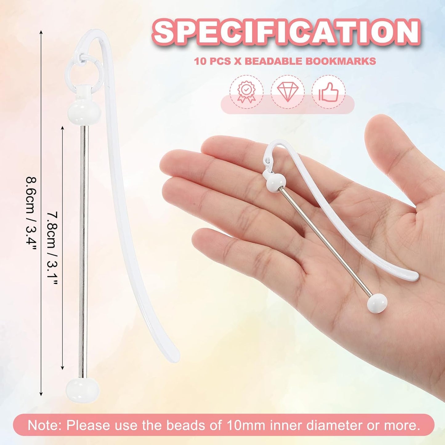 PATIKIL Beadable Bookmarks, 10 Pcs Beaded Bookmark DIY Metal Blank Bar Bulk for Bookmark DIY Making Craft, Beading Pendant Charm, White