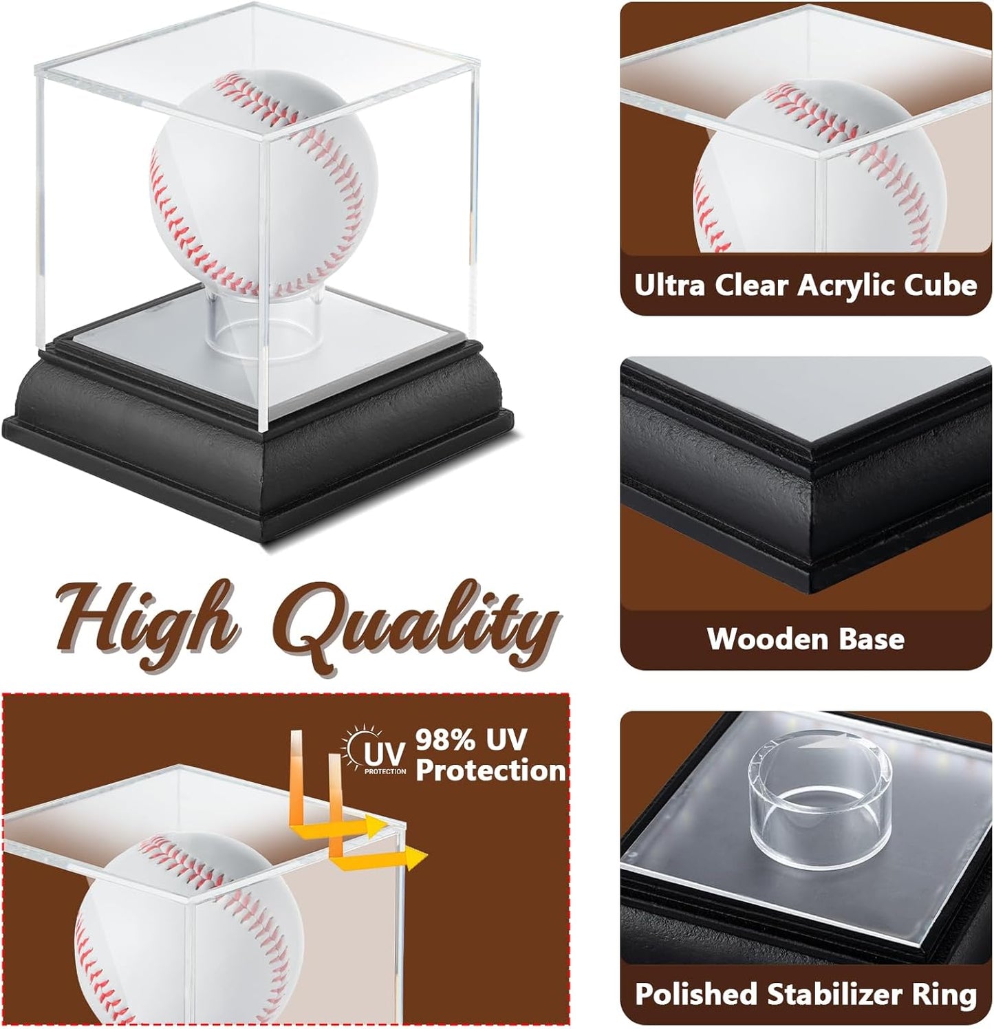 Baseball Display Case with Led Light, UV Protected Clear Acrylic Cube with Wood Base Stand, Sports Memorabilia Showcase Autograph Ball Holder for Official Size Ball Display