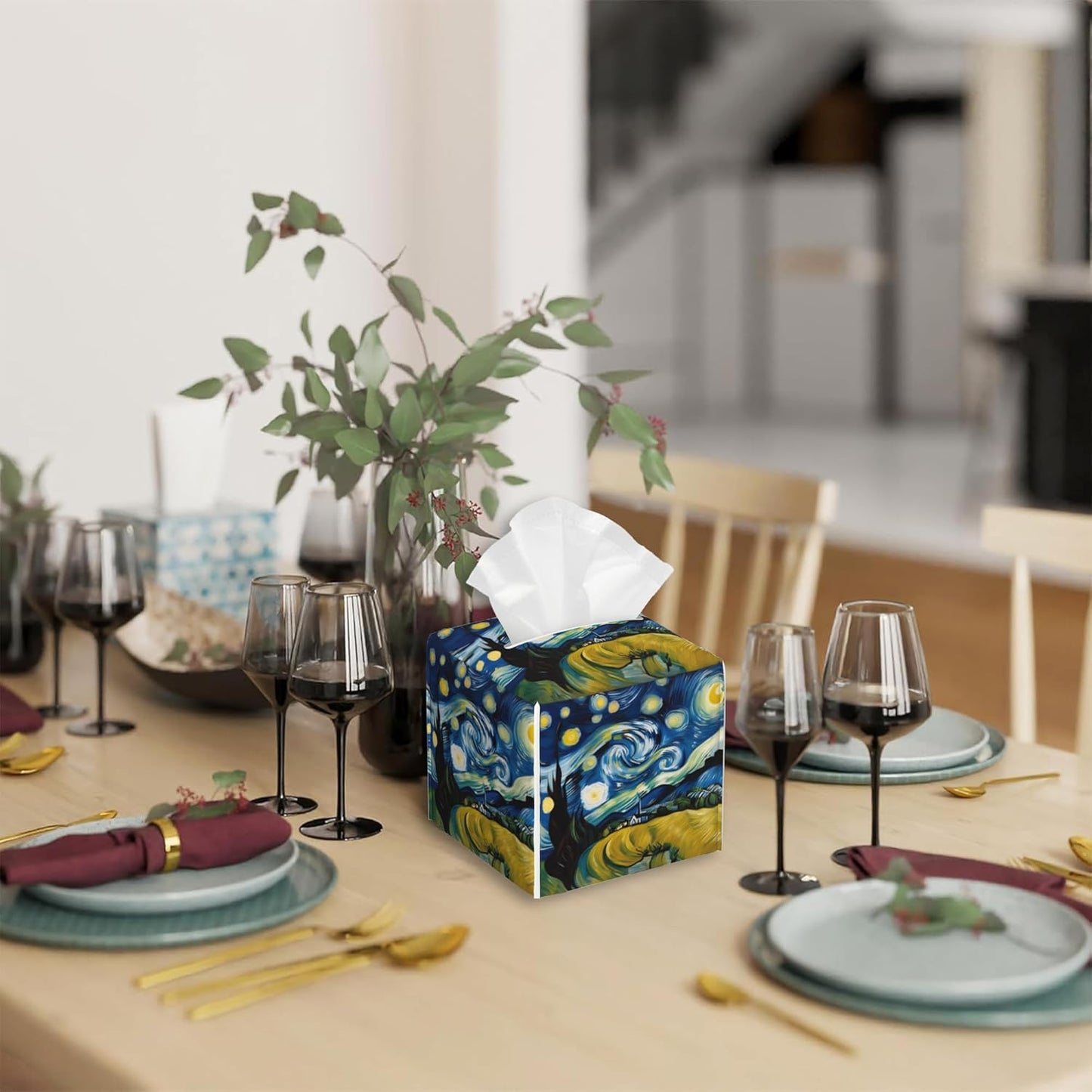 Tissue Box Cover Square,Starry Night Sky Tissue Box Holder Waterproof Leather Facial Paper Case Modern Home Decoration for Bedroom Dresser Night Stand Office Desk