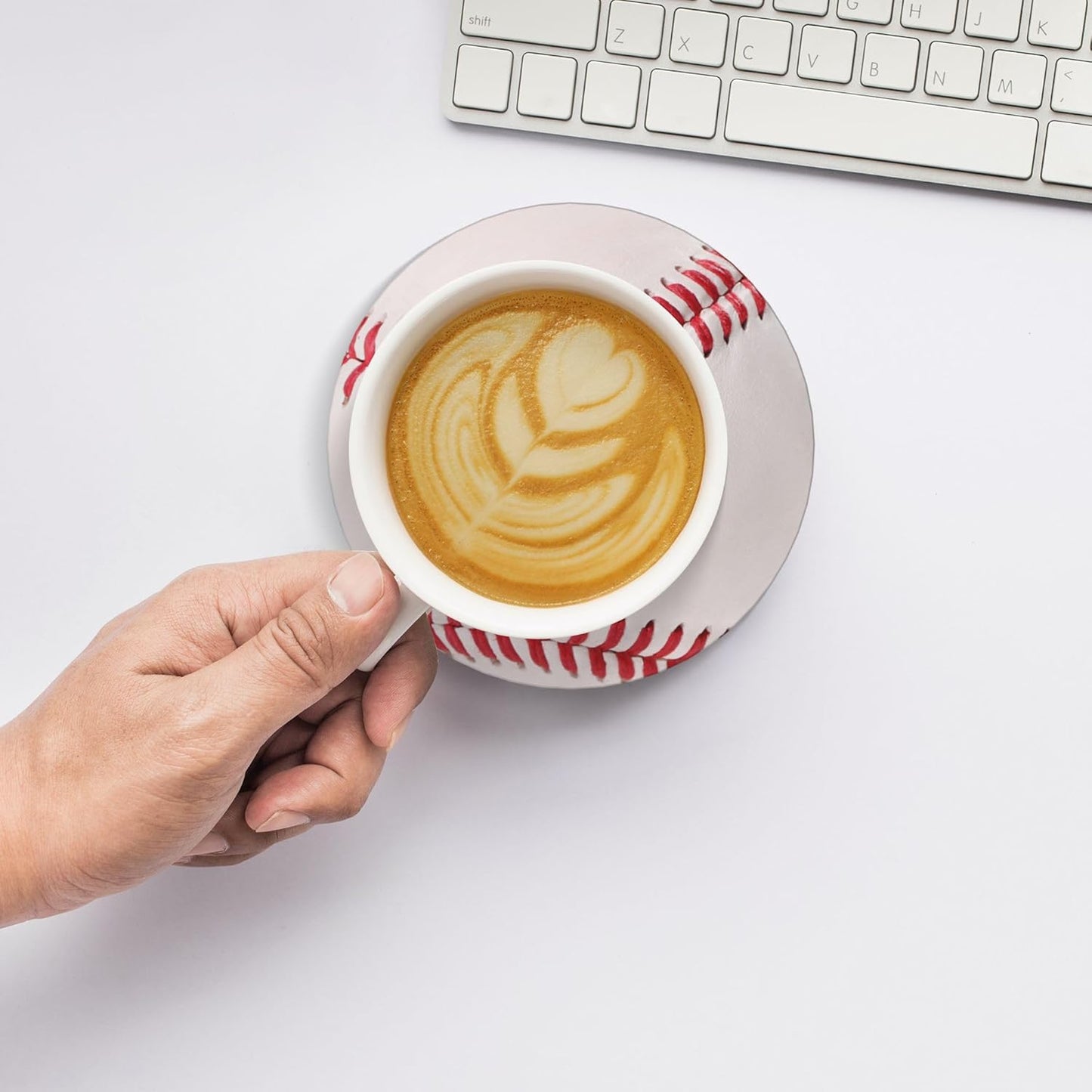 Baseball Ball Coasters for Drinks Set of 4, Absorbent Ceramic Drink Coasters for Coffee Table Wooden Table Cup Bar, 4 Inches