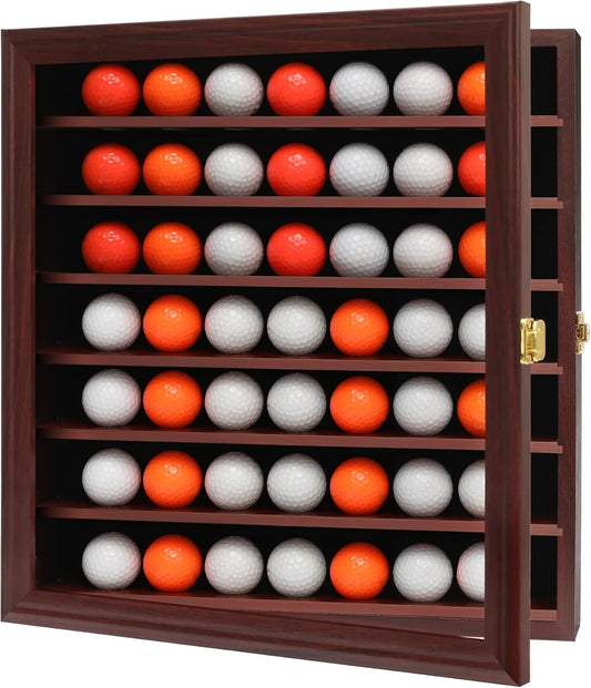 49 Golf Ball Display Case Cabinet Wall,Golf Ball Display Rack ,Golf Gift for Golf Enthusiast Collectibles with UV Protection Acrylic Door(Mahogany)