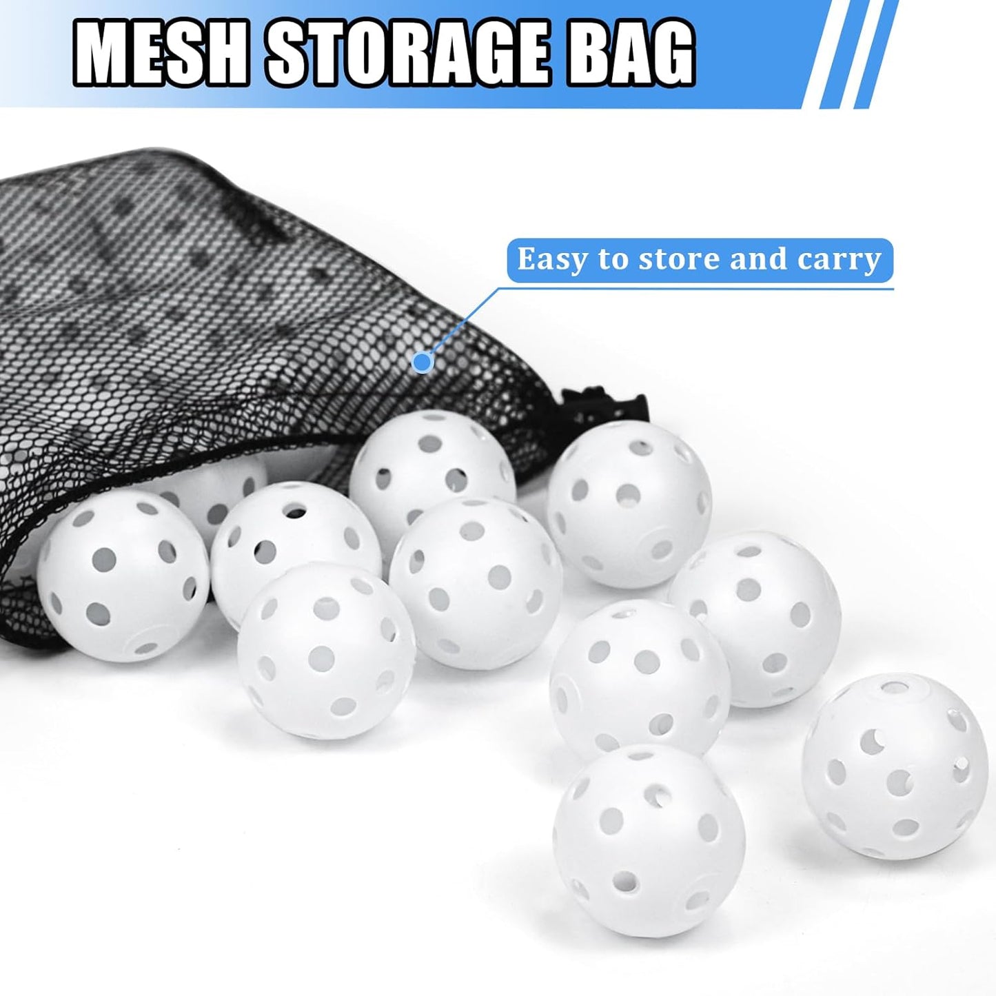 Plastic Golf Balls Practice Limited Flight Golf Training Ball Hollow Swing Practice Indoor Golf Balls with Mesh Drawstring Bag for Backyard Driving Range or Outdoor