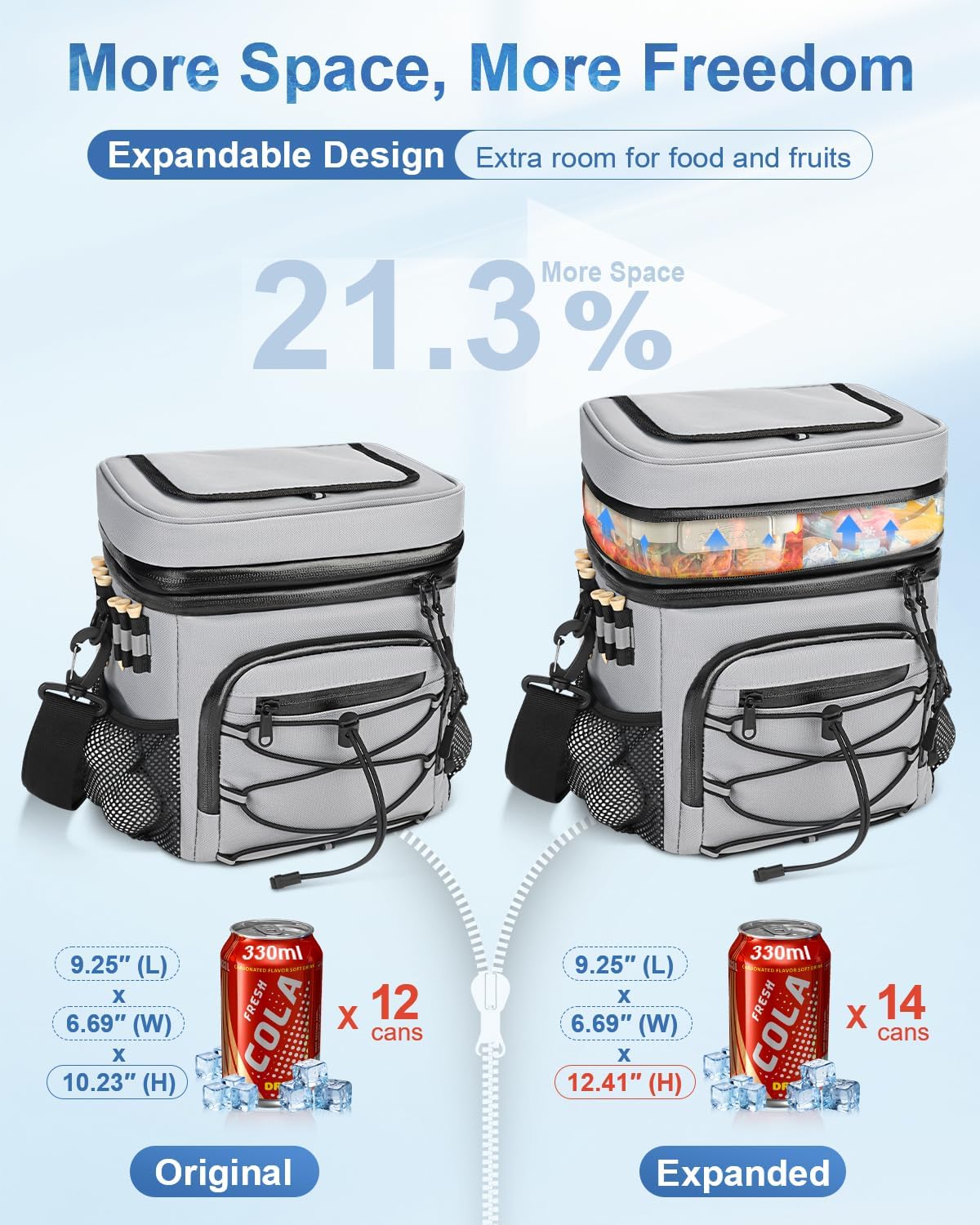 14-Can Golf Cart Expandable Cooler Bag, Soft Insulated Cooler Bag with Hook-and-Loop Lid & Golf Tees Holder for Camping & Outdoor Activities, Fits on Golf Cart Push Cart