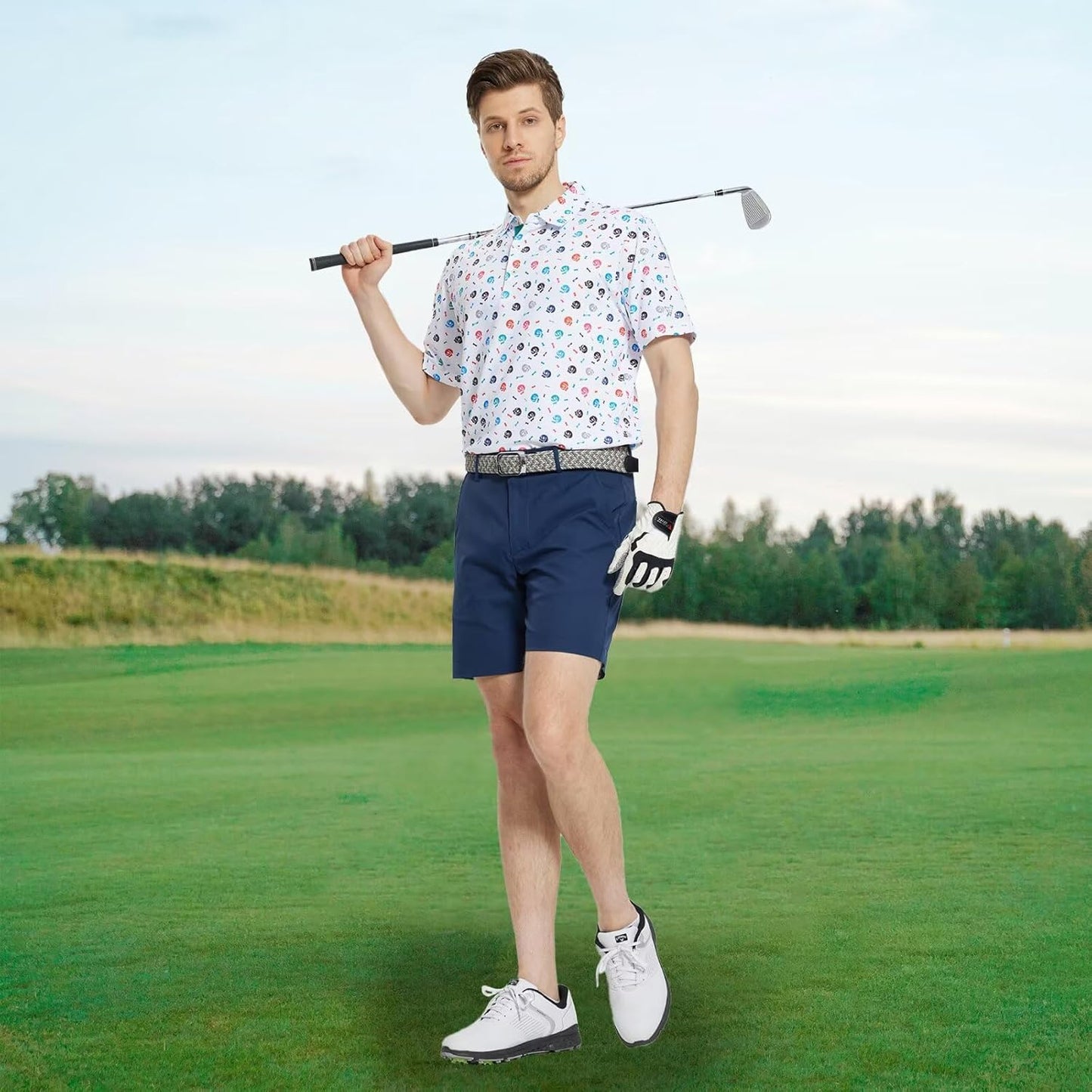 M MAELREG Mens Golf Shirt Short Sleeve Dry Fit Print Moisture Wicking Performance Patterns Collared Polo Shirt