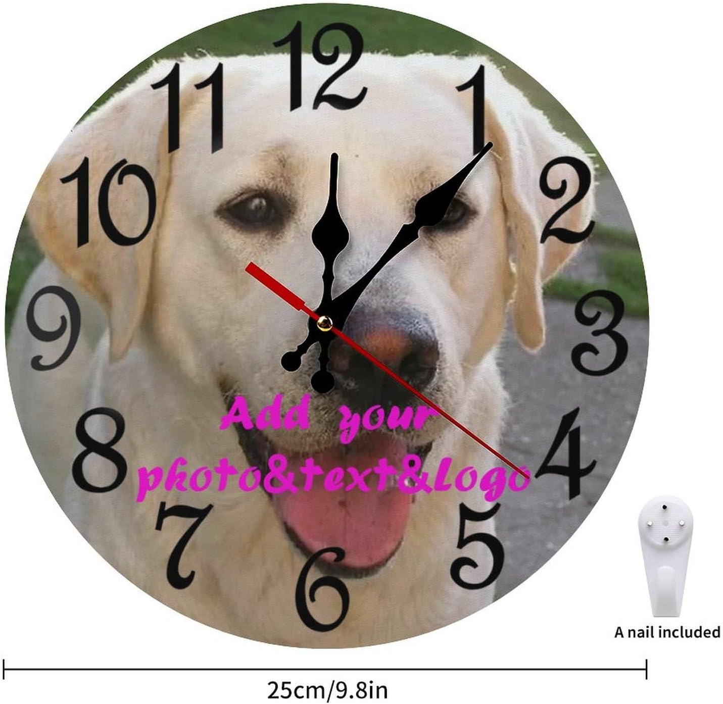 Custom Wall Clock,Personalized Wood Clock add Your Photo/Text,Customizable Silent Round Decoration for Kitchen Bathroom 15.7inch style2