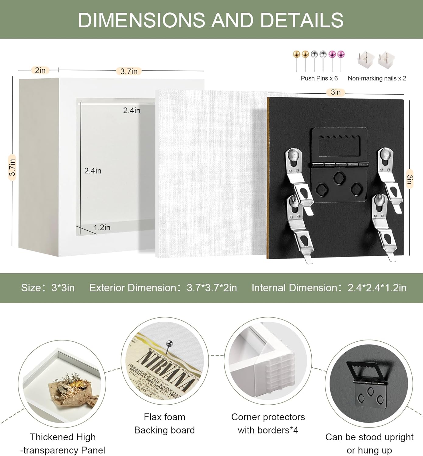 3x3 Mini Shadow Box Display Case Picture Frame with Soft Linen Back,Small Deep Black Shadow Box 3x3 for Flowers Medal Display Case Jersey pet Graduation Memorabilia Baby Ltems Crafts Photos