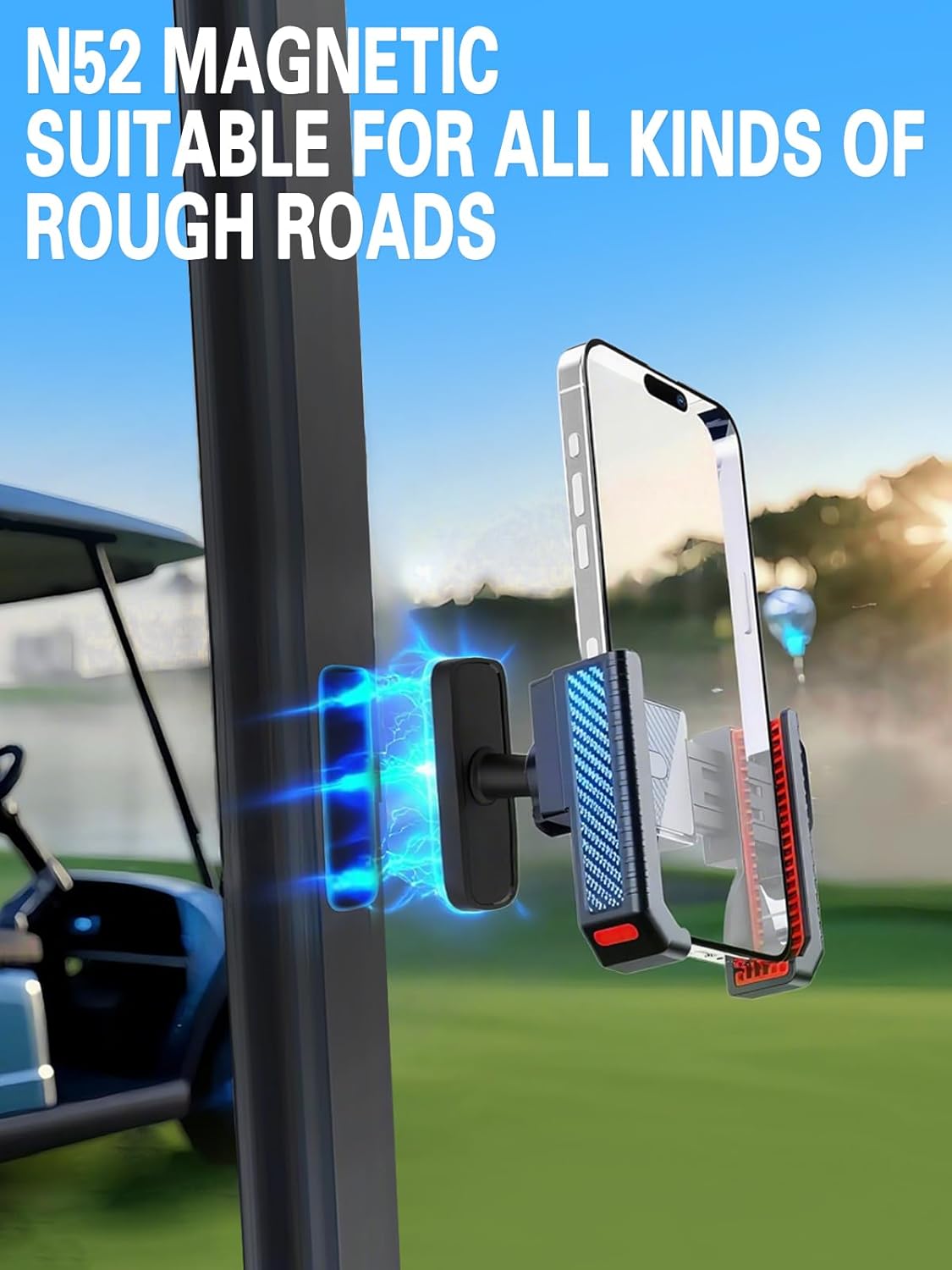 Magnetic Golf Cart Phone Holder-Cell Phones Mount with Neodymium N52 Magnets-Golf Cart Accessories Fit Big Phones and Thick Phone Stand-Golf Essentials Gift for Friend Men Women