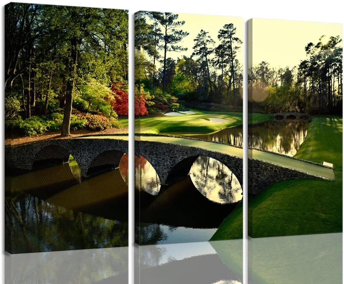 chenchenArt Augusta Golf Course Wall Art for Living Room Bedroom Home Decorations Golf Course Pictures Posters Canvas Prints Modern Artwork Framed Ready to Hang(20''W x 40''H x3)