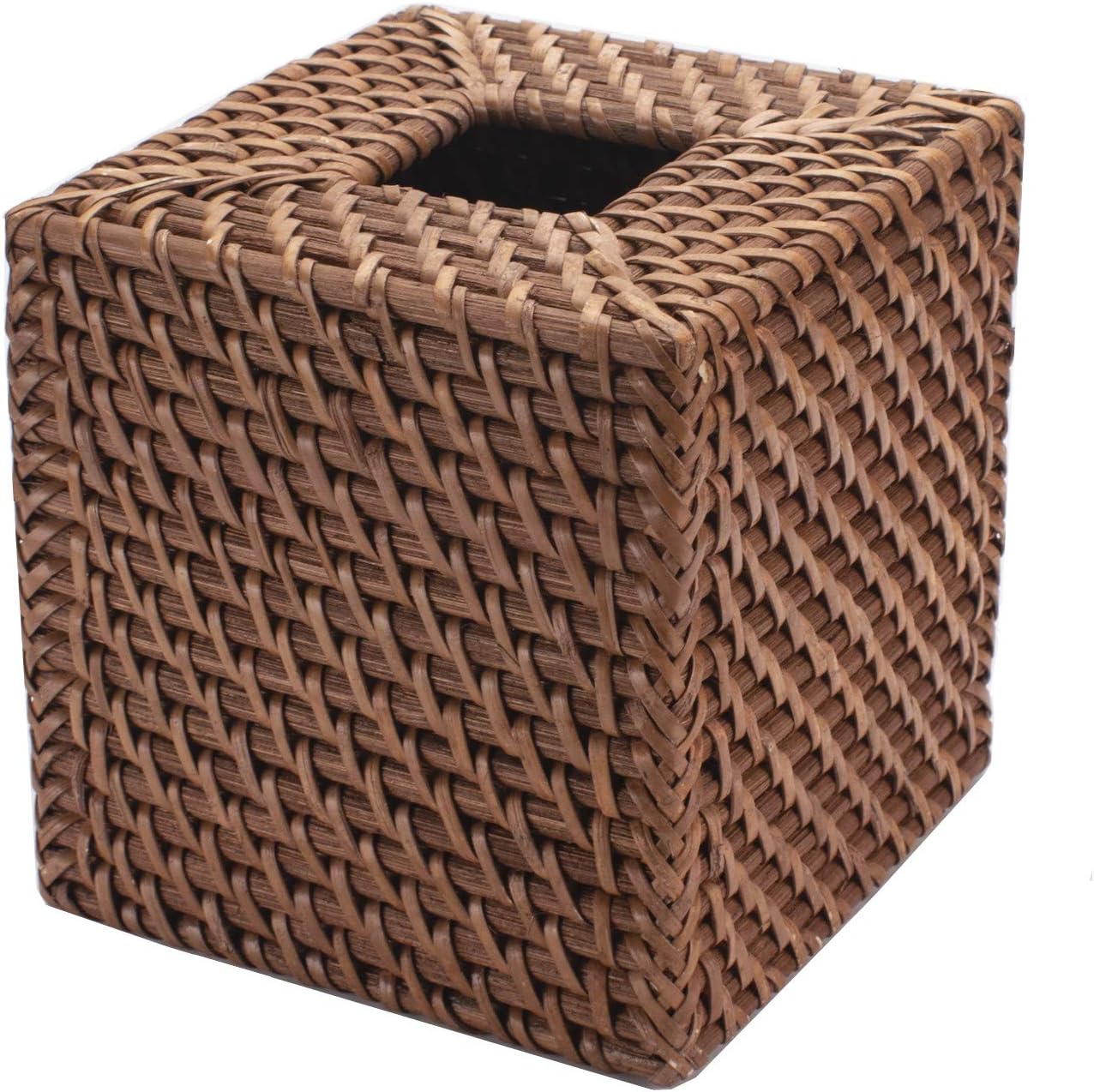 Rattan Tissue Box Cover Natural Woven Facial Napkin Holder Square (Honey Brown, 5.5x5.5x5.9 Inch)