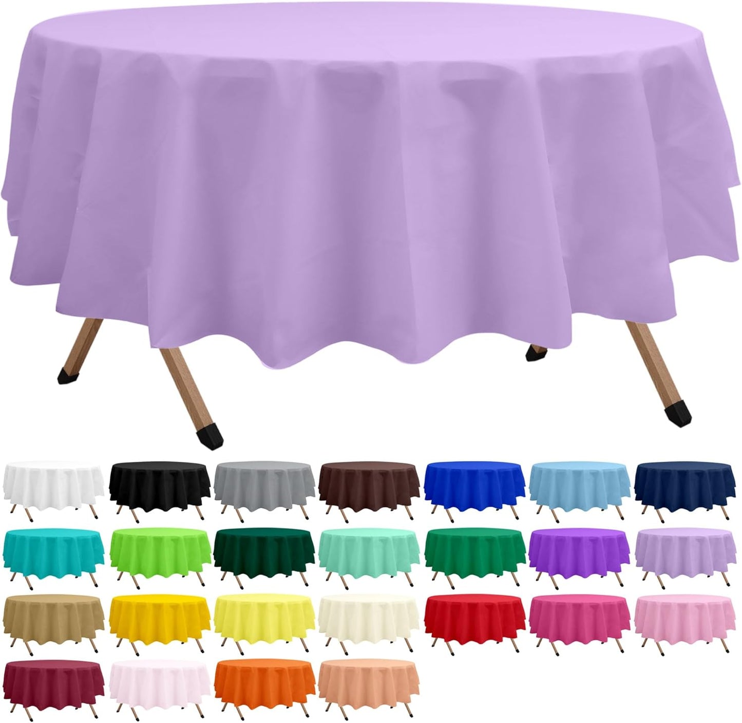 2 Pack Lavender Premium Plastic Tablecloth Round 84 Inches Reusable Lilac Mauve Decorative Table Cover for Dining, Wedding, Party, Indoor and Outdoor use