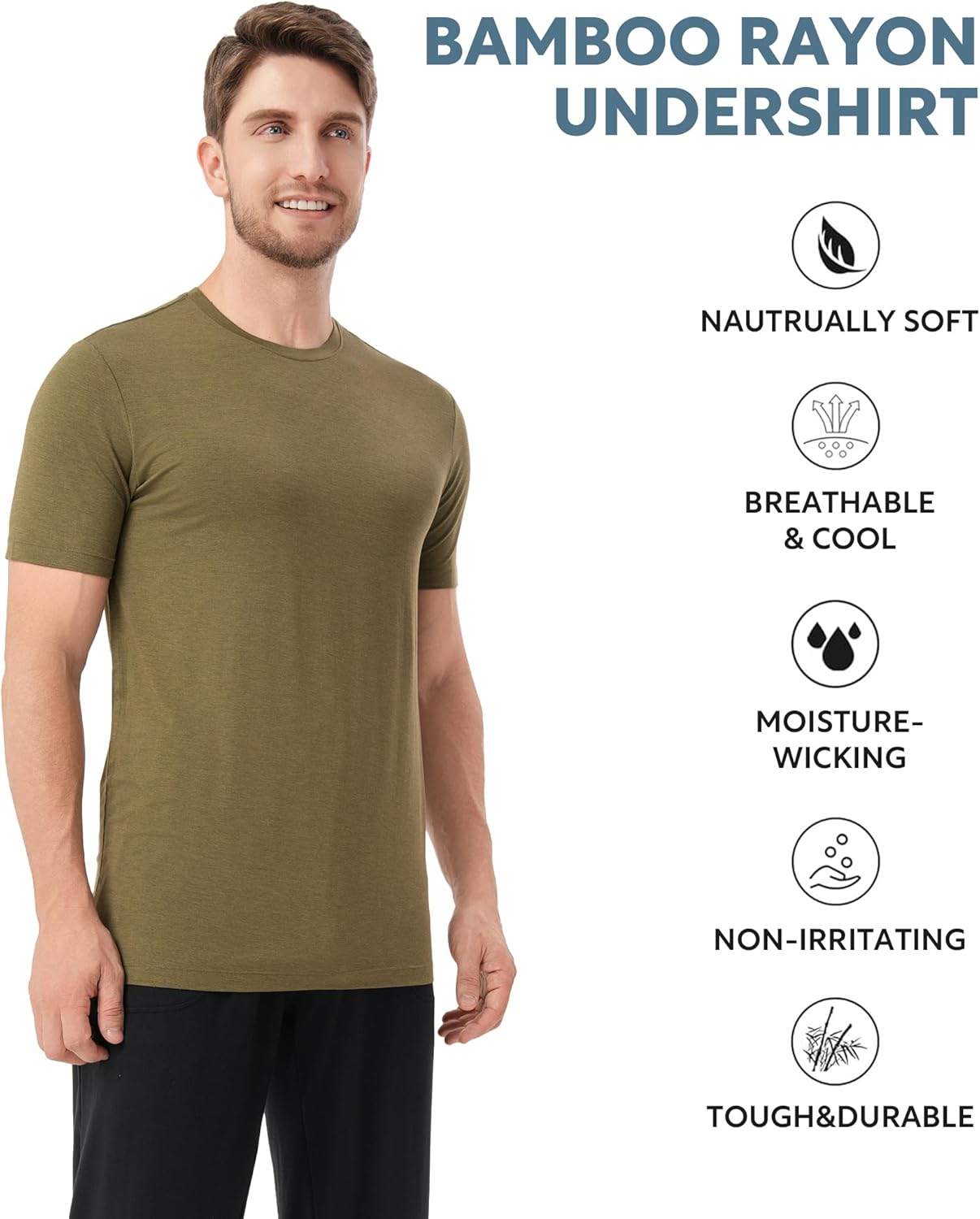 DAVID ARCHY Men's Undershirt Bamboo Rayon Moisture-Wicking Crewneck T-Shirts Stretch Tees for Men, 3 or 5 Pack