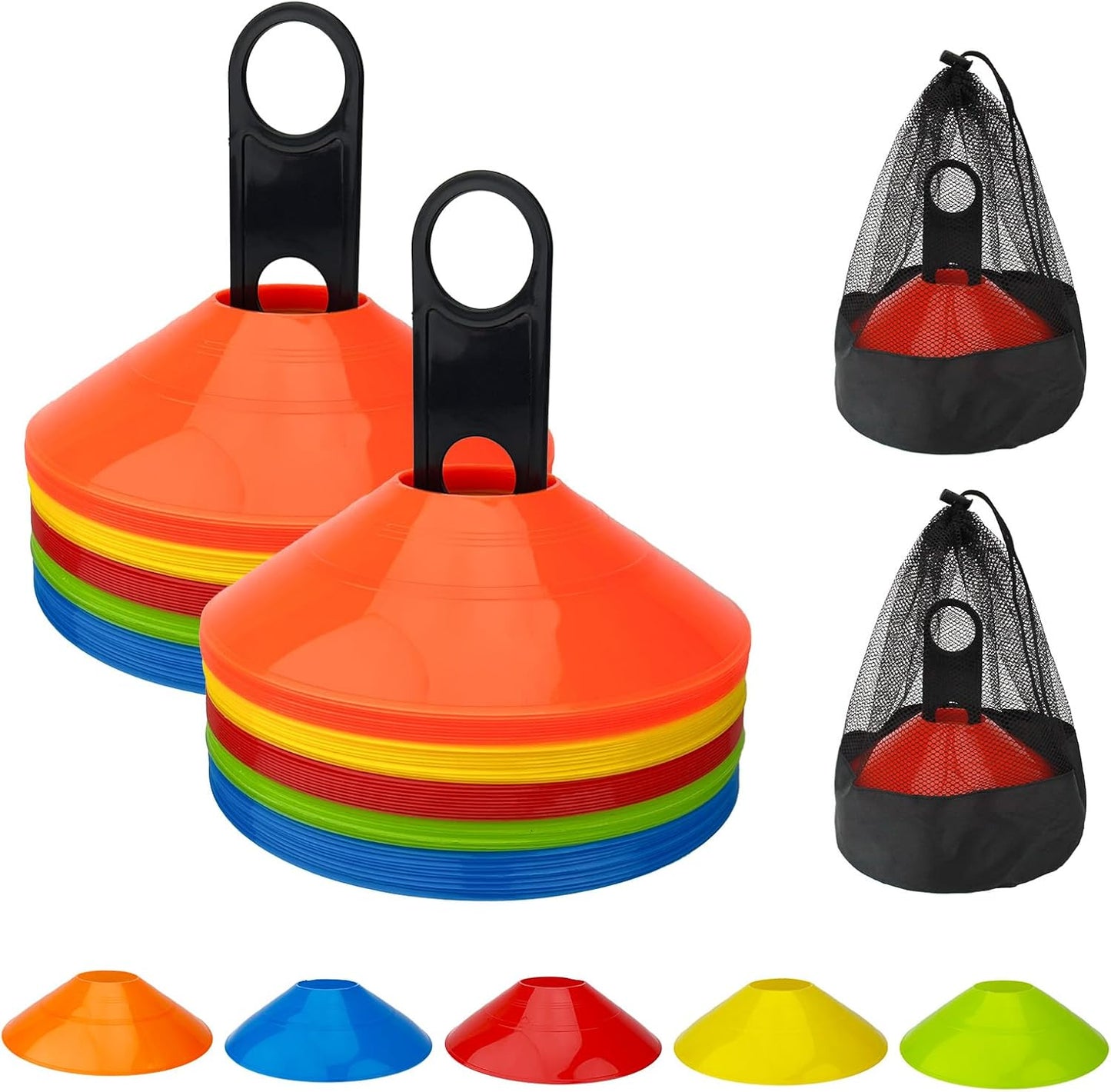 Soccer Training Cones, Football Sport Cones Training Field Marker Agility Cones with Carry Bag and Holder for Drills, Basketball, Coaching, Practice Equipment, 5 Color