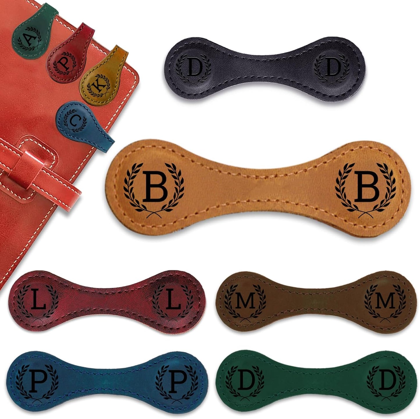 Personalized Magnetic Leather Bookmark - 26 Letters Vintage Engraved Book Marks,Custom Bookmark with Initial,Bookmarks for Women,Reading,Book Lovers (Yellow, B)