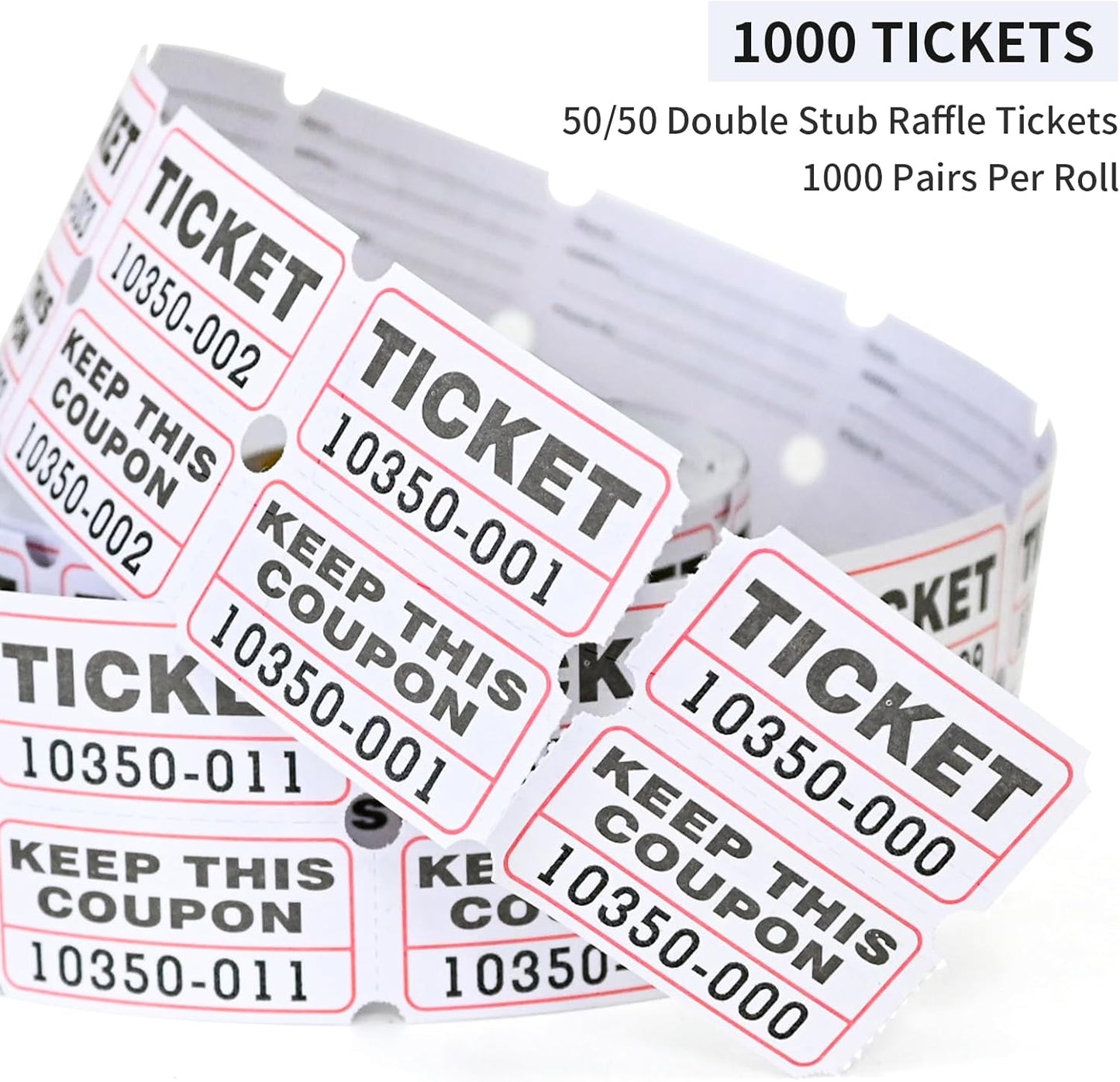 L LIKED White Raffle Tickets Double Rolls with consecutively Numbered 50/50 Stub Raffle Tickets for Events, Entry, Class Reward and More-1000 Tickets/Roll