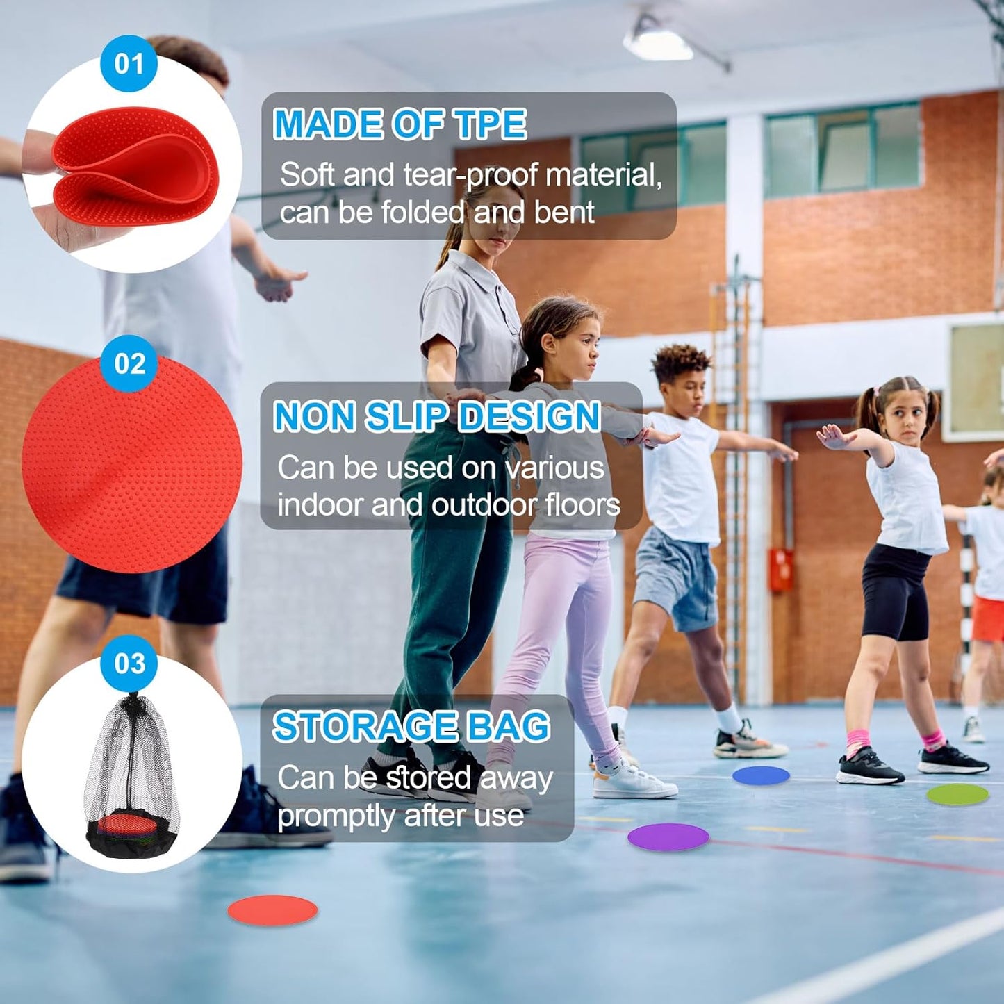 PATIKIL 4 Inch Poly Spot Markers, 12Pcs Non Slip Rubber Floor Dots with Storage Bag Flat Agility Cones for Sports Training Basketball Football