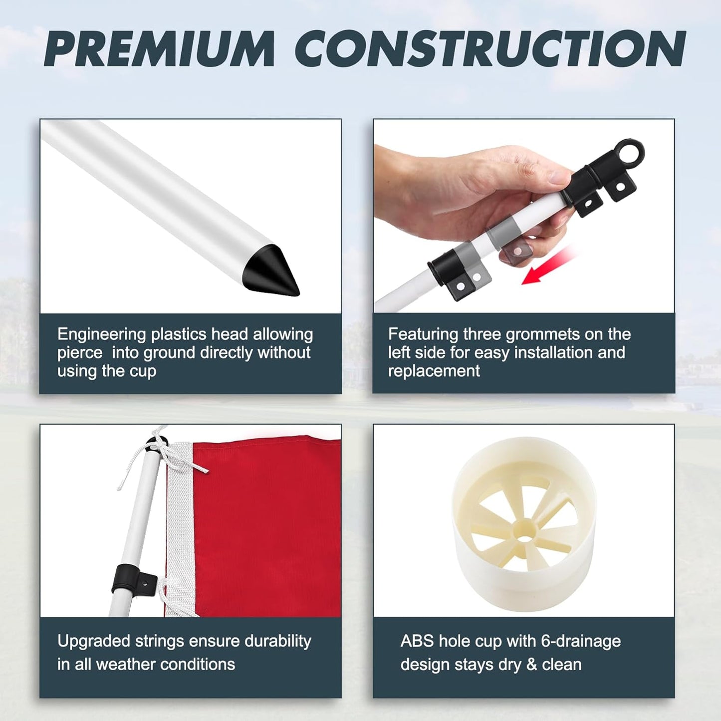 Golf Flagstick 6ft, 5-Section Design, ABS Hole Cup, 420D Nylon Flag for Backyard Practice Putting Green | Driving Range | Country Club, Gift for Golf Lovers