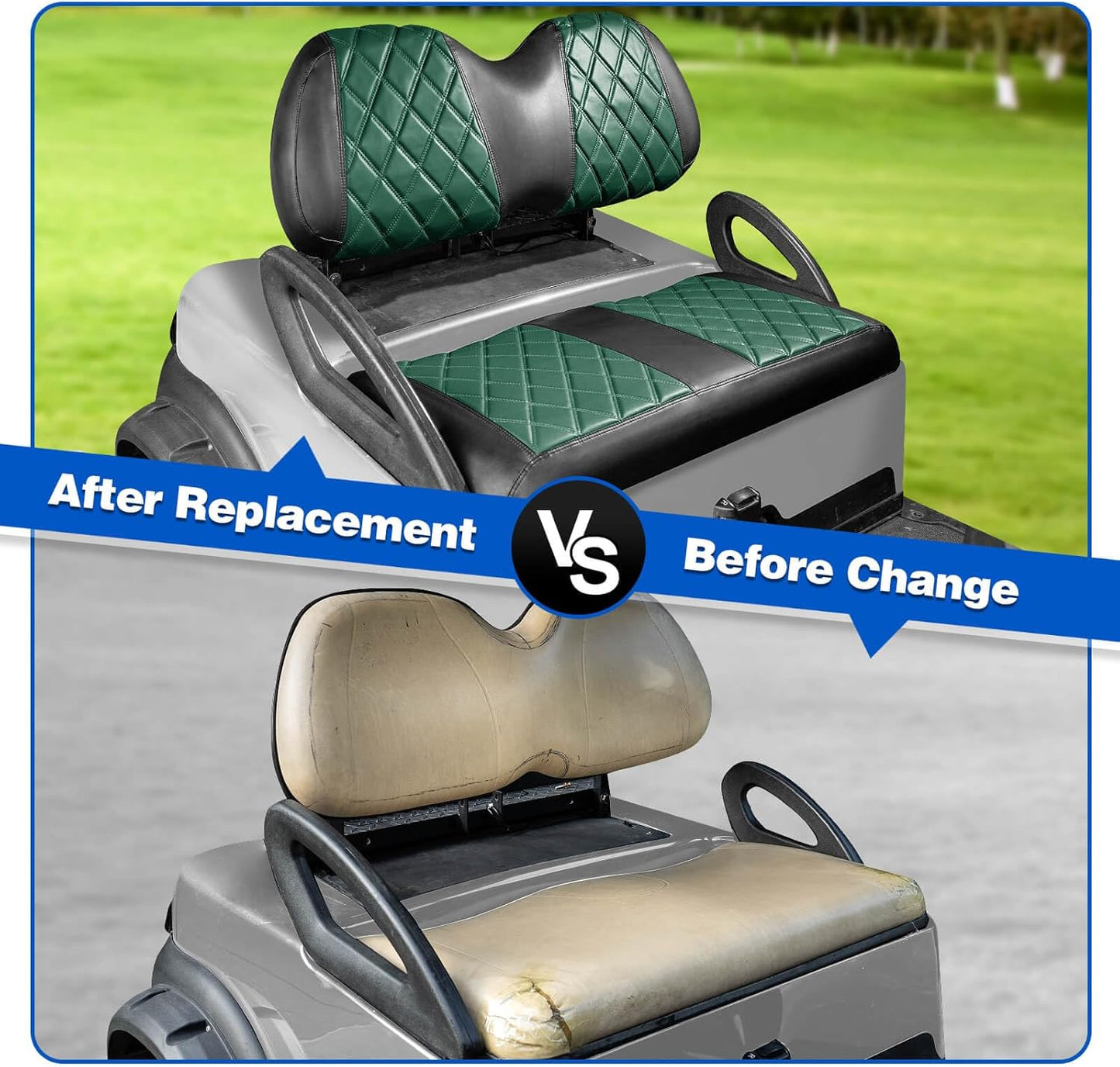 NOKINS Golf Cart Diamond Seat Covers Kit, Fit for Club Car Precedent OEM Standard Front Seat Cushion, Golf Cart Vinyl Seat Cover, No Nails Required