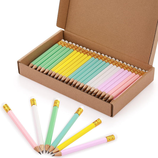 Outus 72 Pieces Golf Pencils Half Pencils with Eraser Mini Bulk Short #2 HB Pre Sharpened for Bridal Shower Wedding Office(Multicolor)