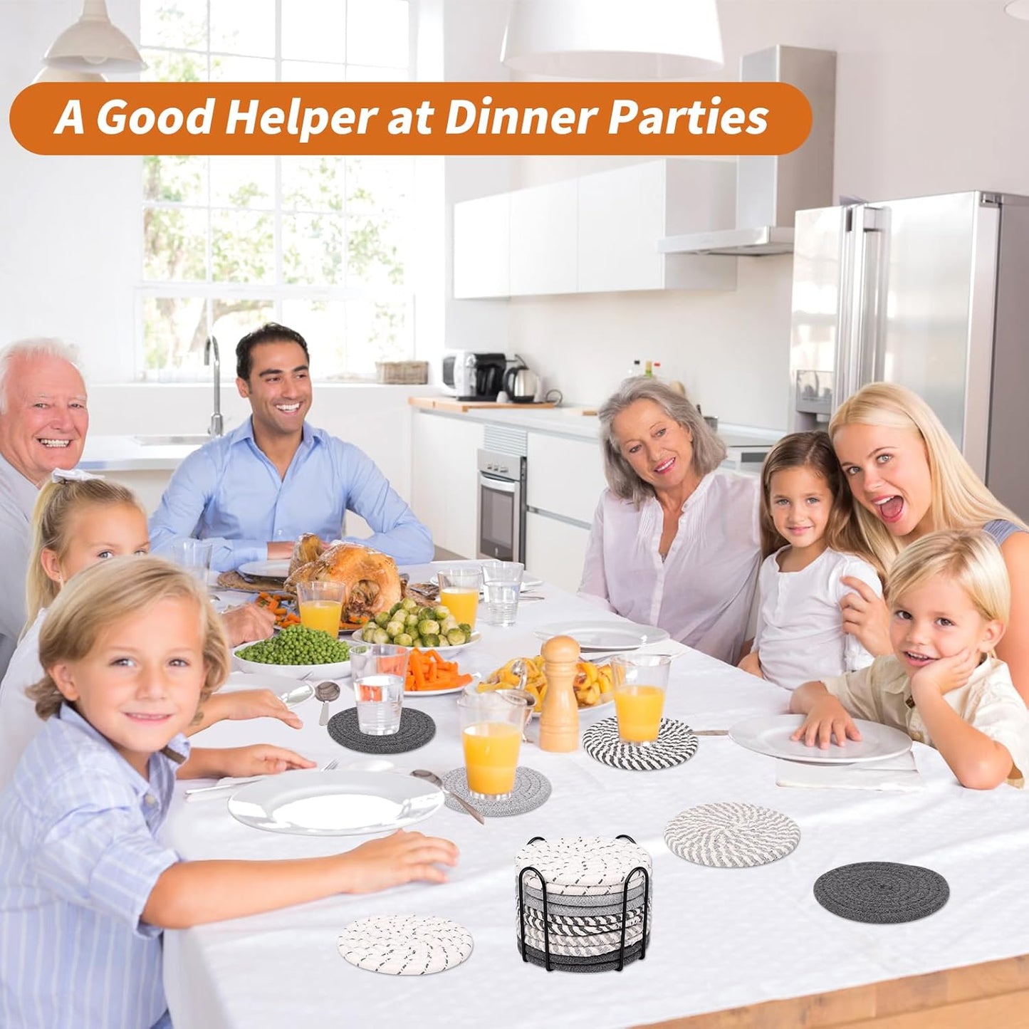 Mckanti 10 Pcs Round Cotton Coasters with Holder, 5 Colors Absorbent Drink Coasters for Home Decor, Grey