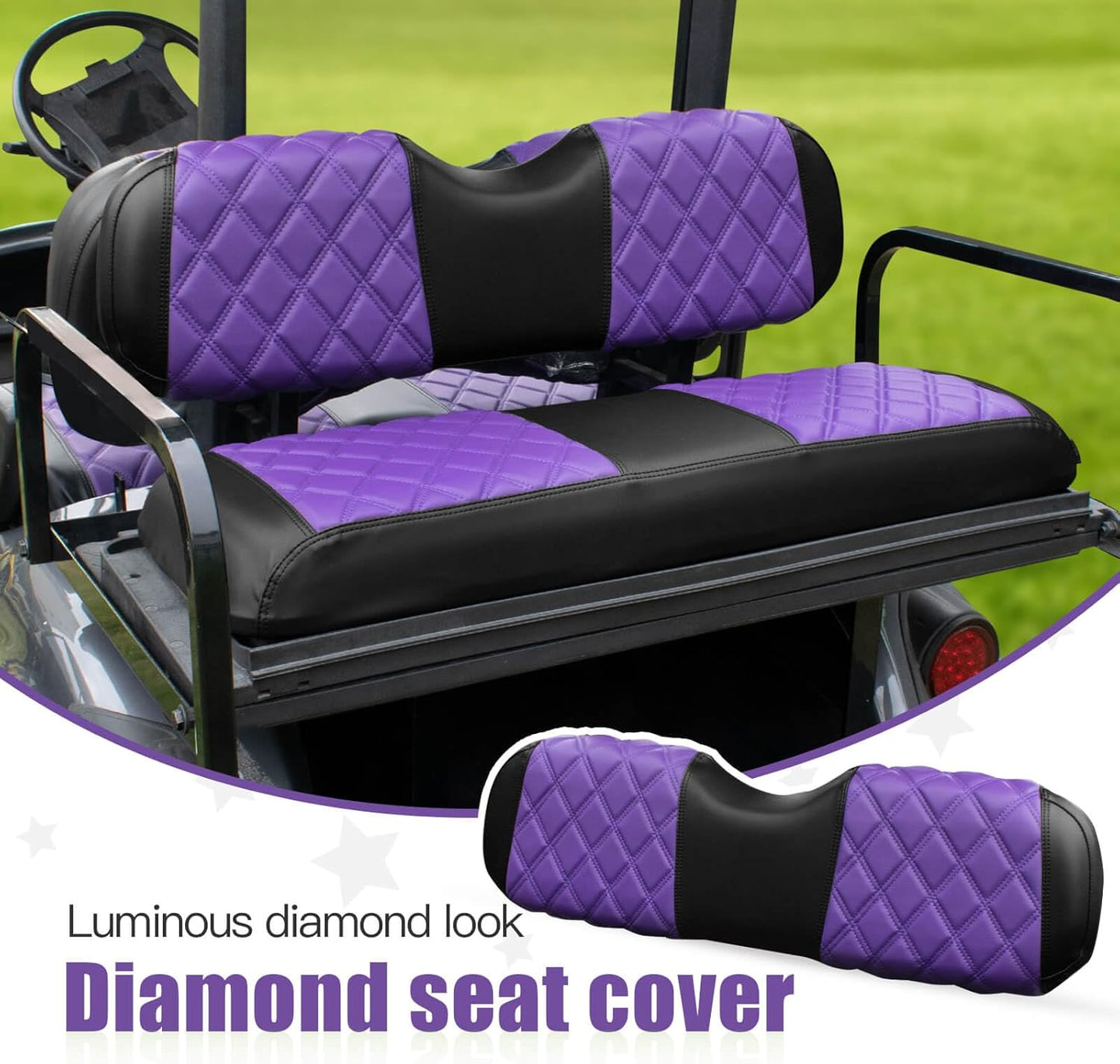 NOKINS Golf Cart Seat Covers Fit Club Car Precedent/DS/EZGO RXV/TXT/Yamaha Drive Aftermarket Standard Rear Seat Cushion, No Stapler, Multiple Colors&Breathable (Purple&Black)