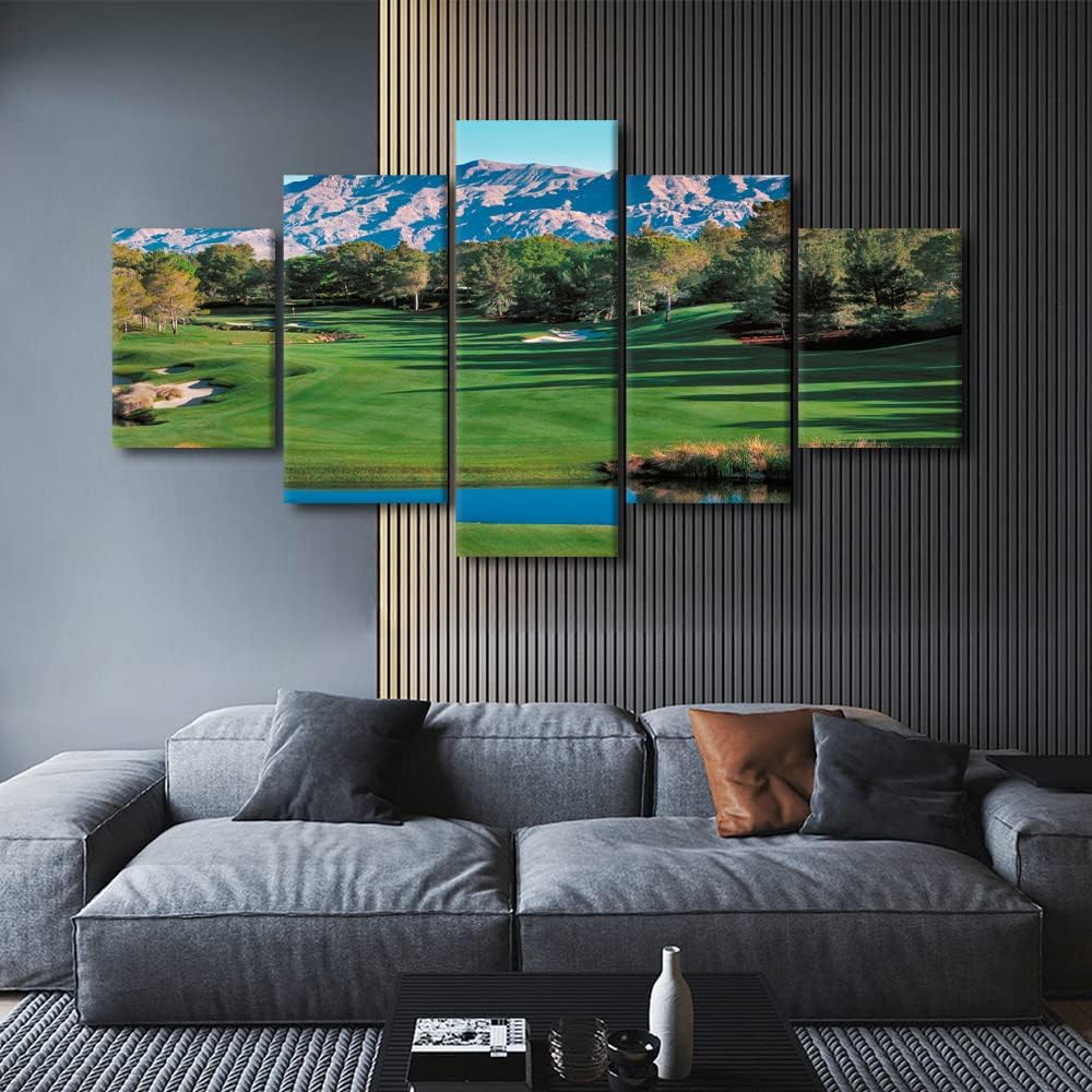 5 Panels Nevada, USA Wall Art Shadow Creek Golf Course Picture Canvas Prints Wall Art Golf Course Field Scenery Paintings Artwork for Living Room Bedroom Office Wall Framed Ready to Hang - 60"W x 32"H