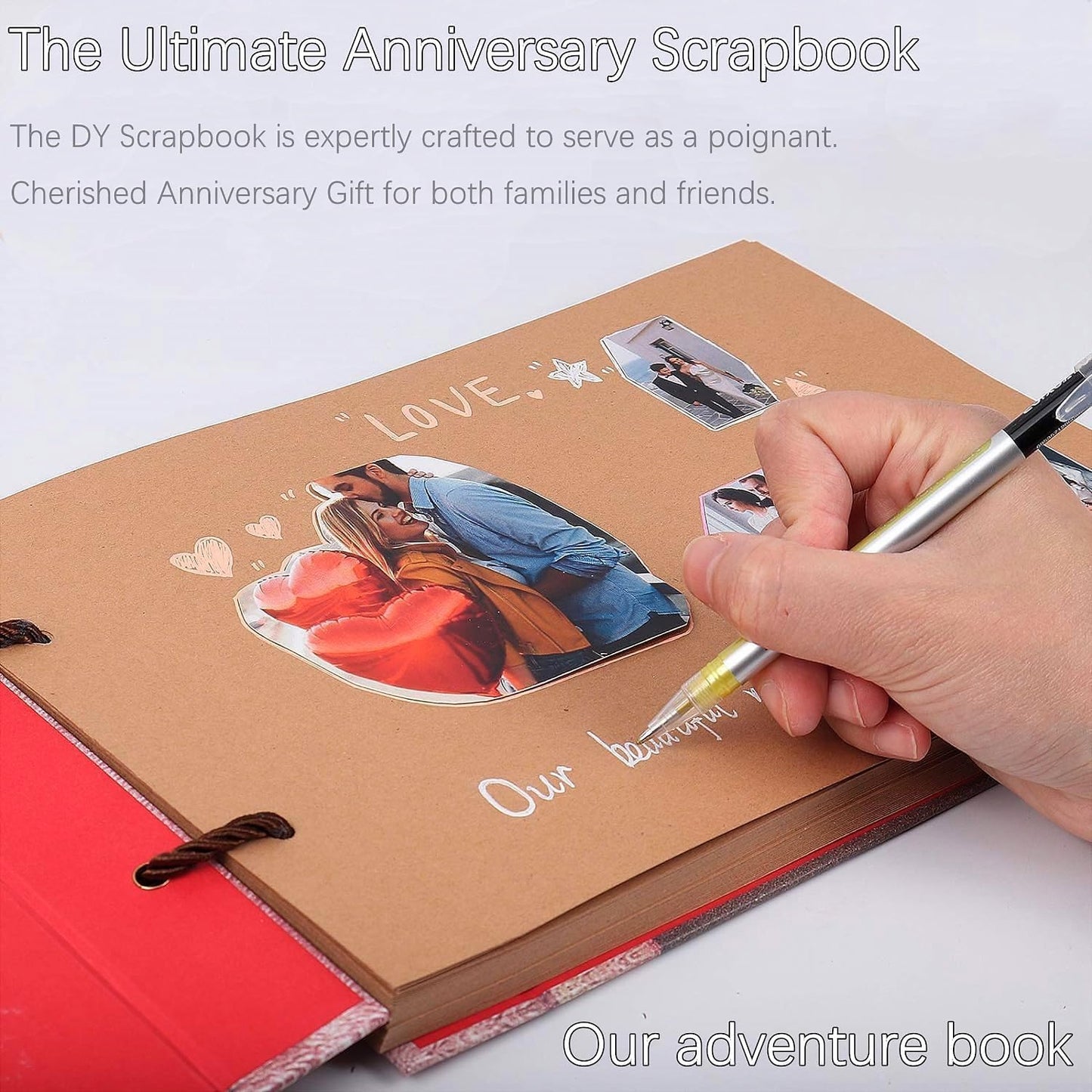 Adventure Book Scrapbook DIY Handmade Retro Style Travel Souvenir, 11.92 x 7.62" Embossed Lettering Scrapbook Inspired by 'Up', Memory Book For Anniversary Wedding,Travelling,Valentine's Day Gifts