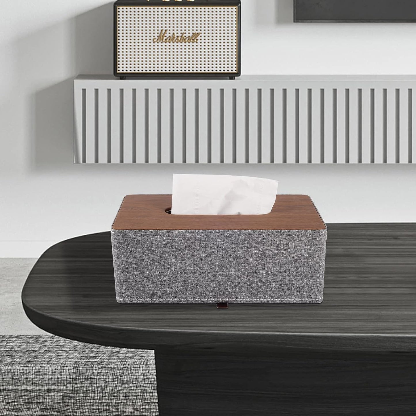 Tissue Box Cover Rectangle Tissue Box Holder PU Leather Facial Organizer with Magnetic Bottom,Decorative Napkin Caddy for Vanity Dresser Night Stand Table Countertop Home Office Car,Grey