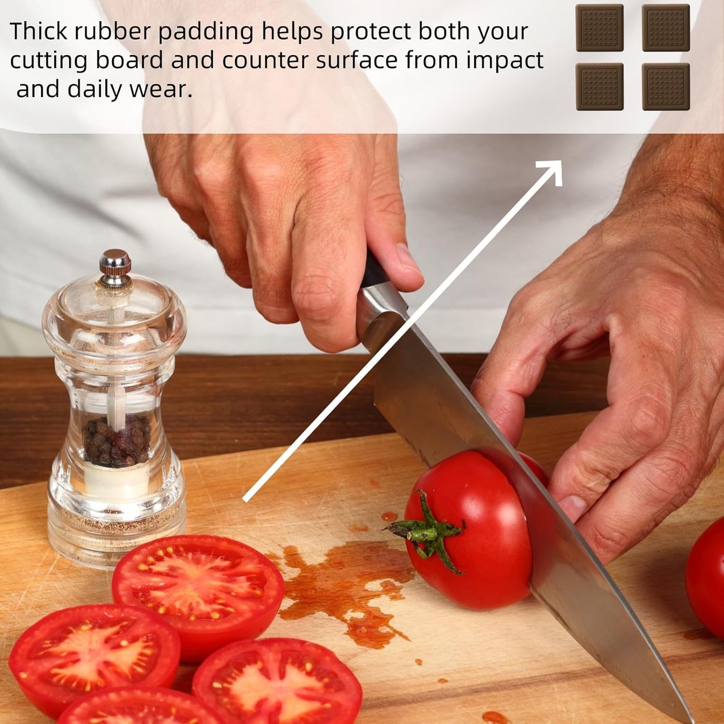 8 Pack Anti-Slip Cutting Board Stabilizer Pads Cutting Board Feet, Self-Adhesive Waterproof Rubber Feet for Furniture, Non-Marking Grips for Chopping Blocks, Shock-Absorbent, Noise Reducing (Square)