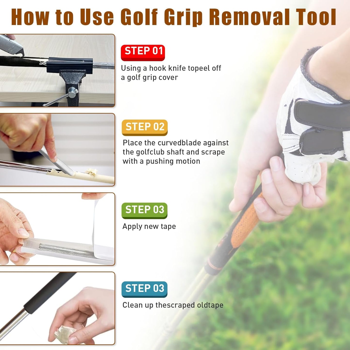Golf Grip Tape Remover Tool Kits, No Tape Residue Rapid Removal - Perfect for Regripping Graphite and Steel Shafts Golf Club Grip Repair Kits