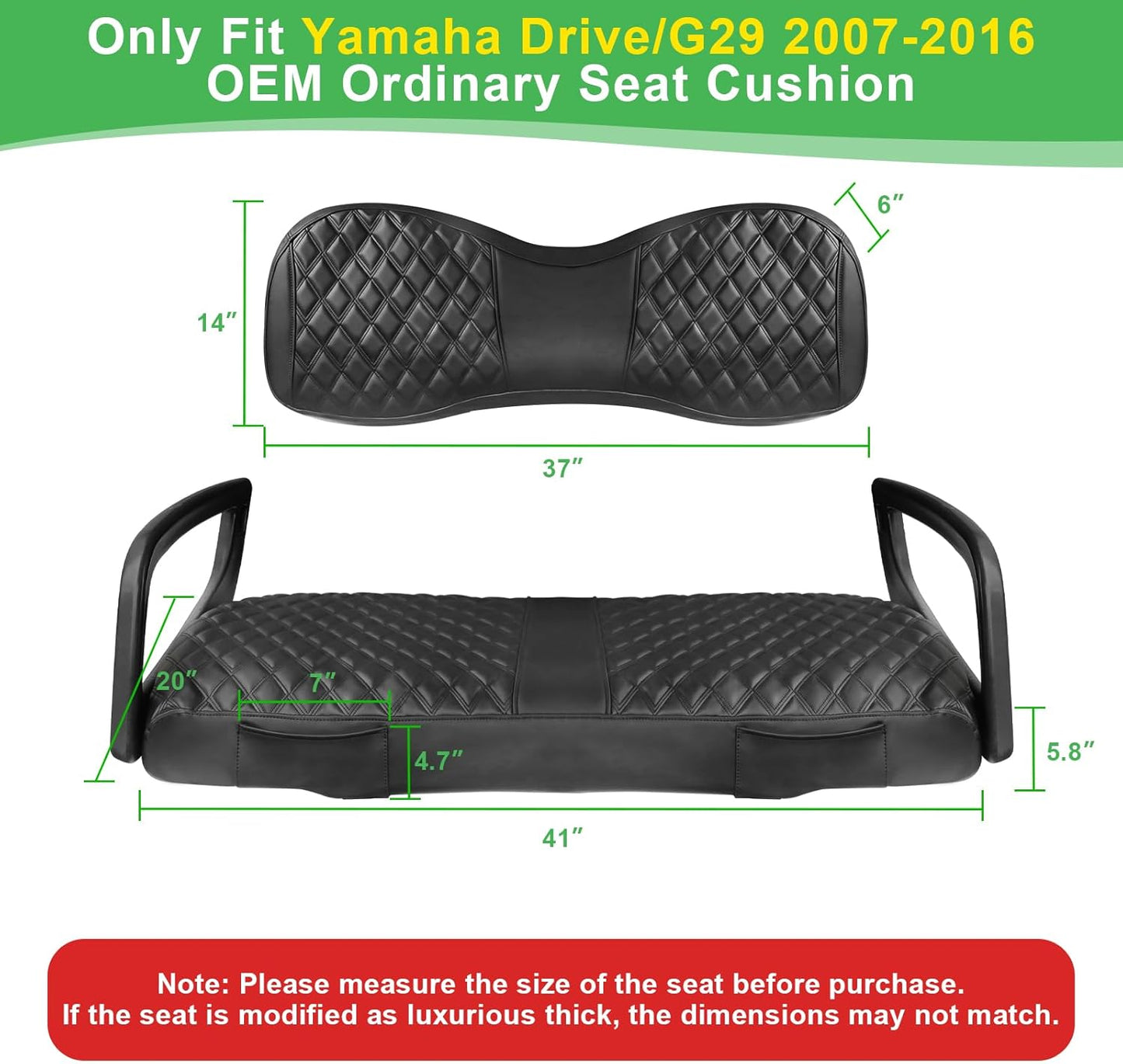 Yamaha Drive/G29 Seat Covers, Golf Cart Front Seat Covers for Yamaha 2007-2016 OEM Ordinary Seat, Thick Vinyl Leather Comfortable/Breathable, No Need Any Tools or Detaching Armrests