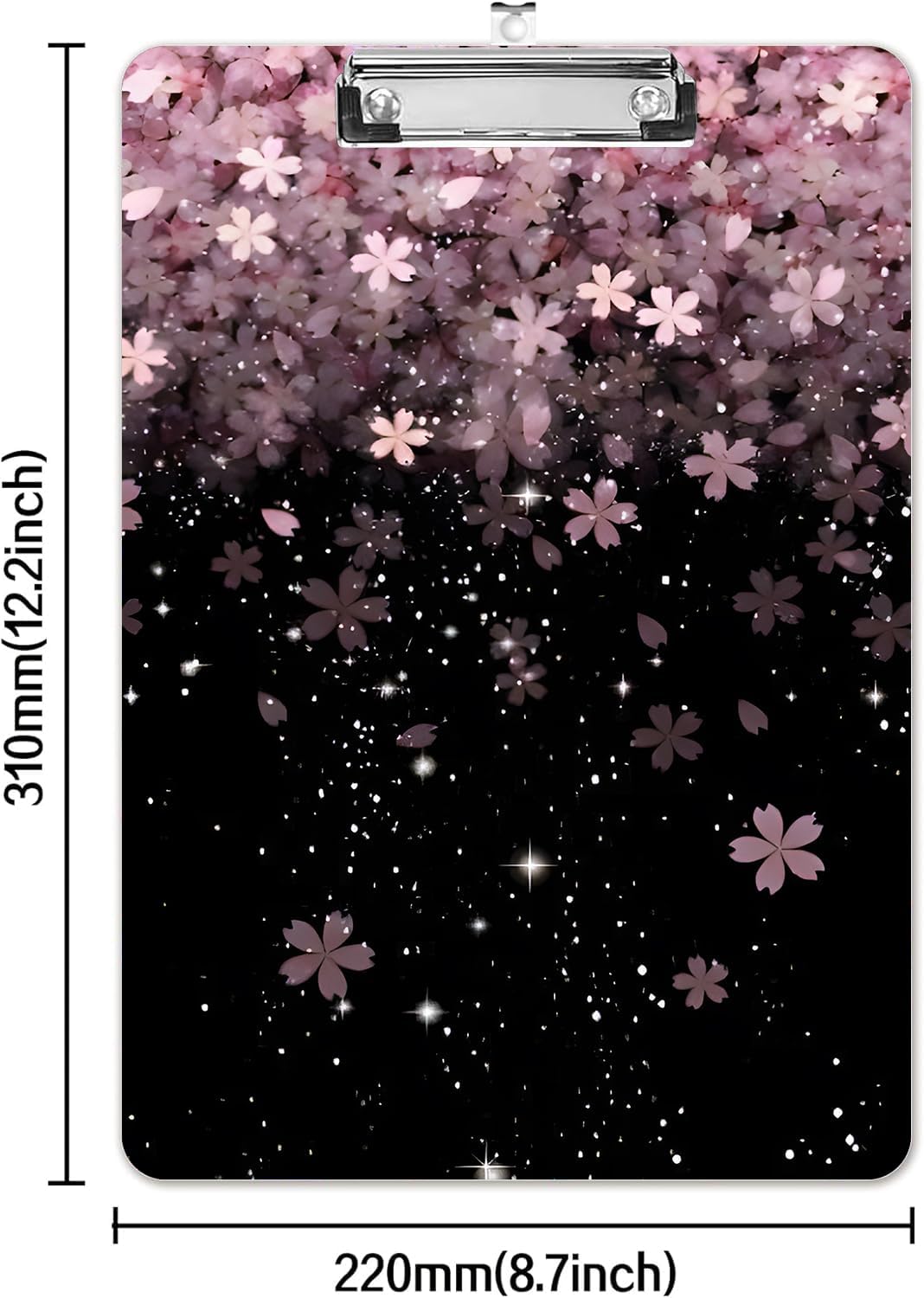 Fashion A4 Clipboard, Standard Letter Size 9" x 12.5", Decorative Wooden Clipboard with Low Profile Metal Clip for Office, School, Teachers, and Students, Cherry Blossoms