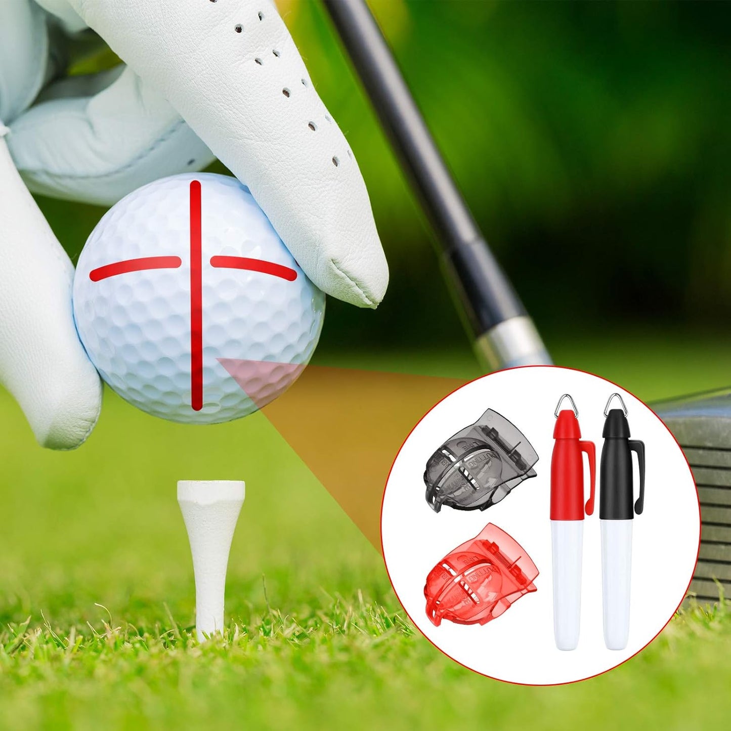 WILLBOND 2 Pieces Golf Ball Line Marker Tool Marking Alignment Putting Tool and 2 Pieces Golf Ball Marker Pen, 4 Pcs Totally