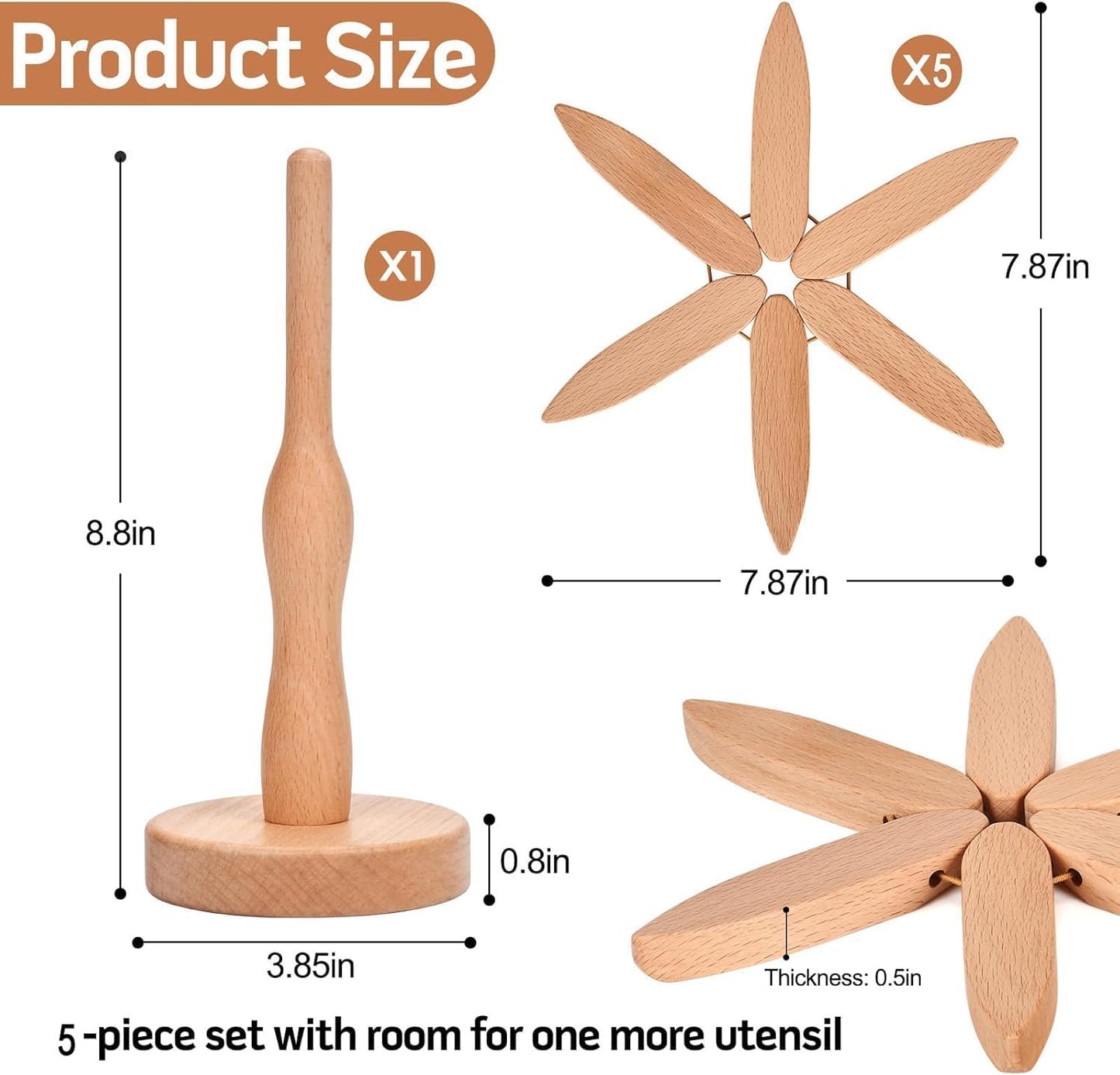 Walnut Vertical Tripod for Pot/Bowl/Teapot - 4 Tripods + 1 in Walnut, White