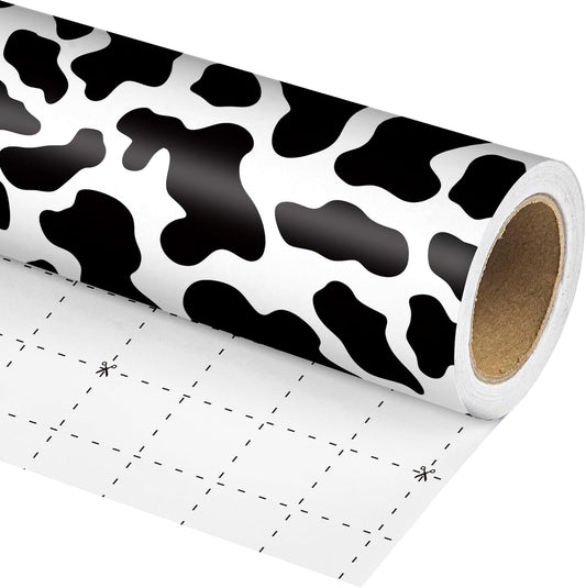 Vnaeem Cow Wrapping Paper Roll - Mini Roll - 17 Inch X 33 Feet - Cow Print Wrapping Paper for Birthday, Baby Shower,Christmas, Holiday, New Year, Party, Celebration