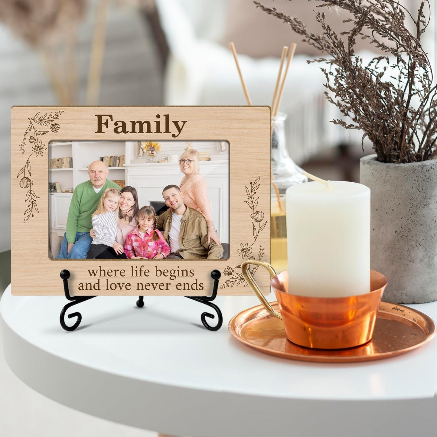 Family Picture Frame, Wooden Photo Frame with Stand, Birthday Gifts for Women Mom Dad Family Member Wife Grandma, Home Office Desk Decor Photo Frame Tabletop Display -xk33