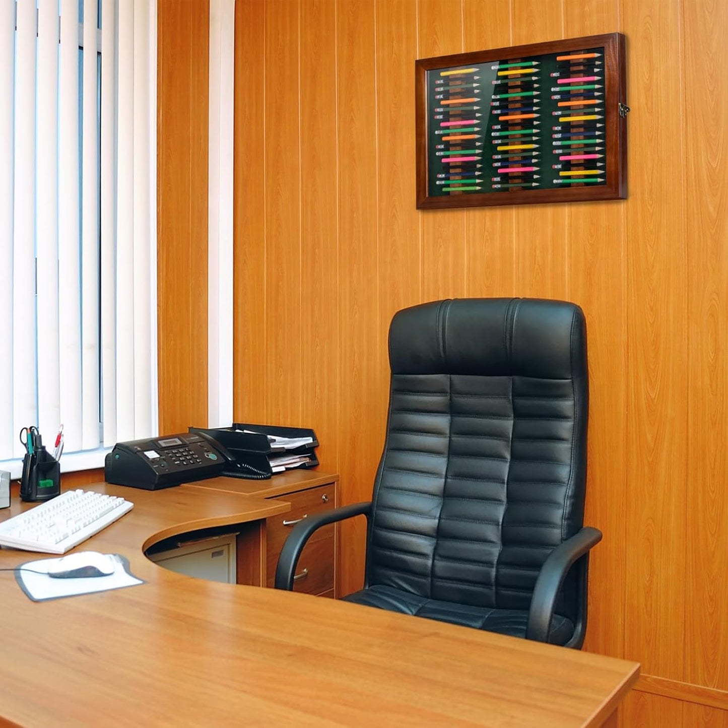 Golf Pencil Display Case Holds 51 Round or Octagonal Golf Pencils Wood Wall Mount Clear Display Case with Acrylic Dust UV Cover