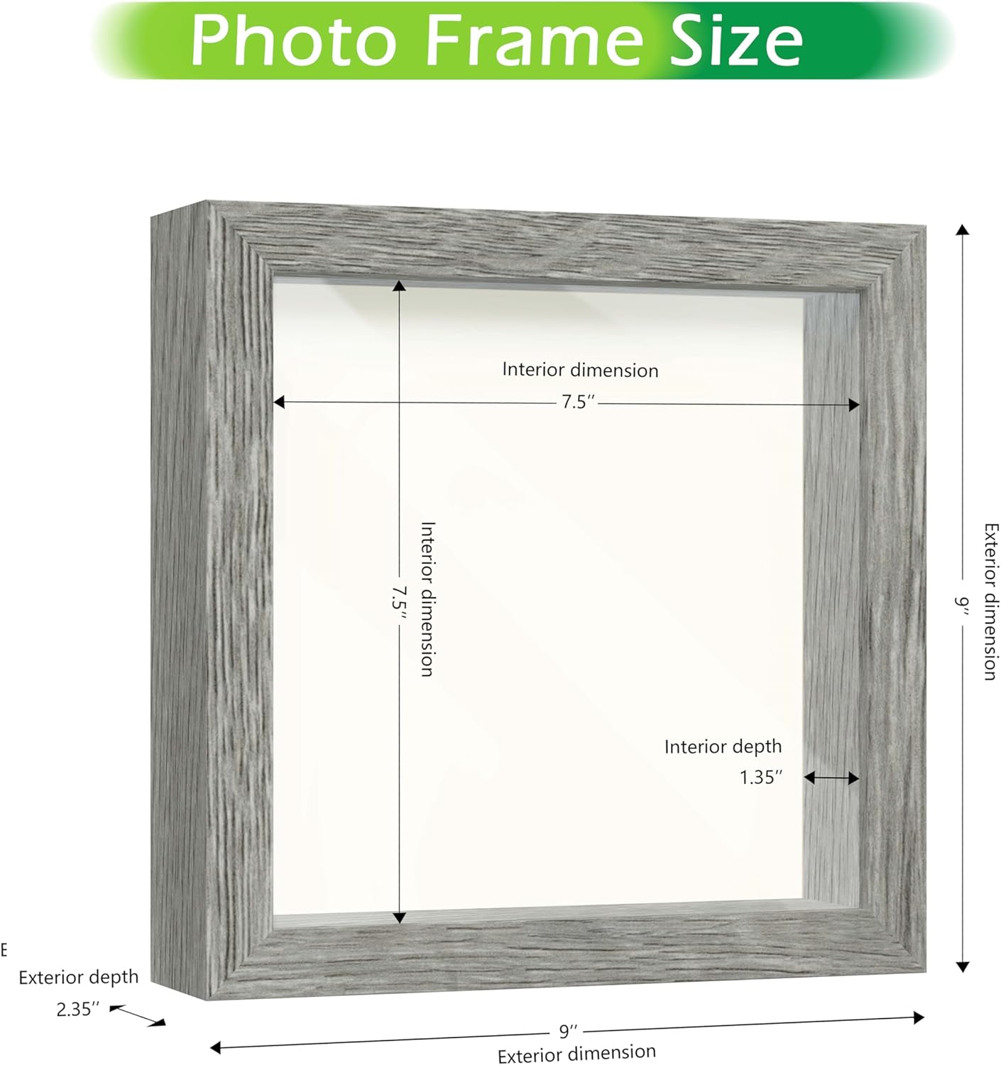 FrameWorks 8x8 Driftwood Wooden Shadow Box Frame – Soft Felt Back, Tempered Glass, and Included Elegant White Ball Push Pins