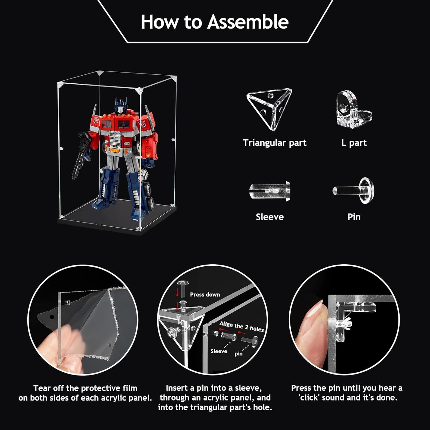 Clear Acrylic Display Case, Self-Assemble Showcase for Collectibles, Action Figures, Dolls, Toys - Alternative Glass Box for Commemorative Gifts (8.66x8.66x12.59inch, 22x22x32 cm)