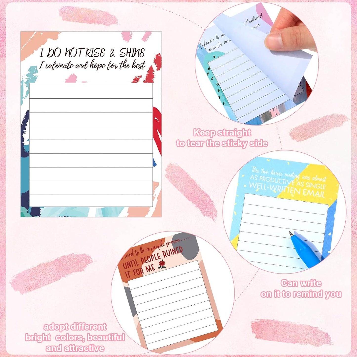 Funny Notepads with Sayings Sticky Funny Office Supplies to Do List Sarcastic Work Assorted Notepad for Workers, 12 Designs, 3 x 3.93 Inch(Cute Style)