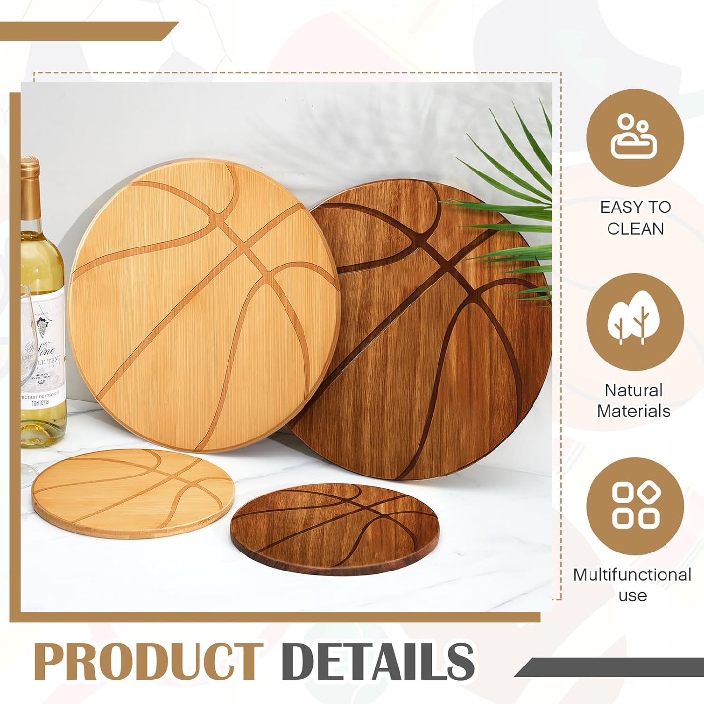 Basketball Cheese Board Gift Set Party Favor Prizes Charcuterie Wood Board with Knives and Box Father Day Gift for Dad Grandpa Party Tournament Game(7.9"x 7.9", Acacia Color)