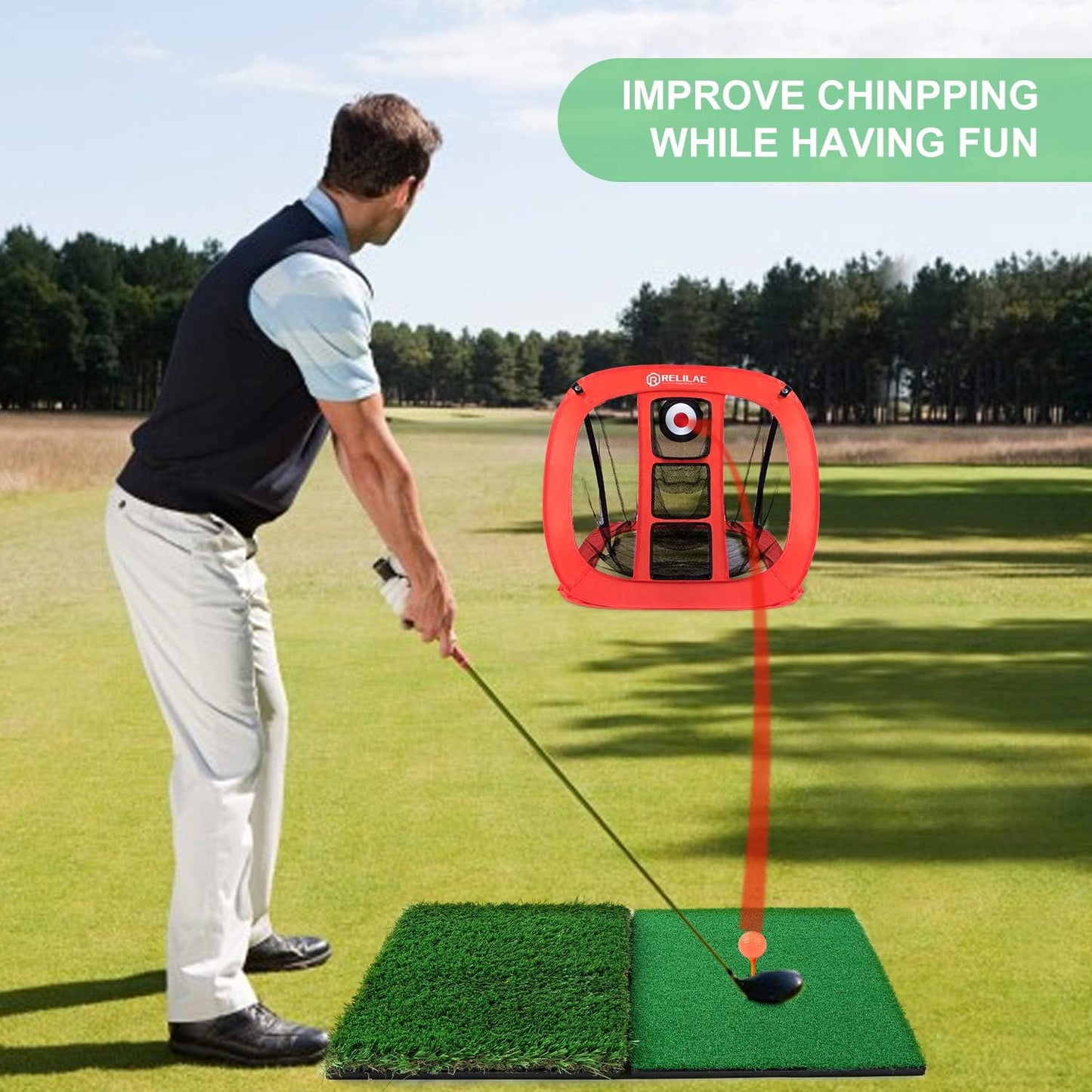Pop Up Golf Chipping Net - Indoor/Outdoor Golfing Target Accessories for Backyard Accuracy and Swing Practice - Gifts for Men, Dad, Husband, Women, Kid, Golfers