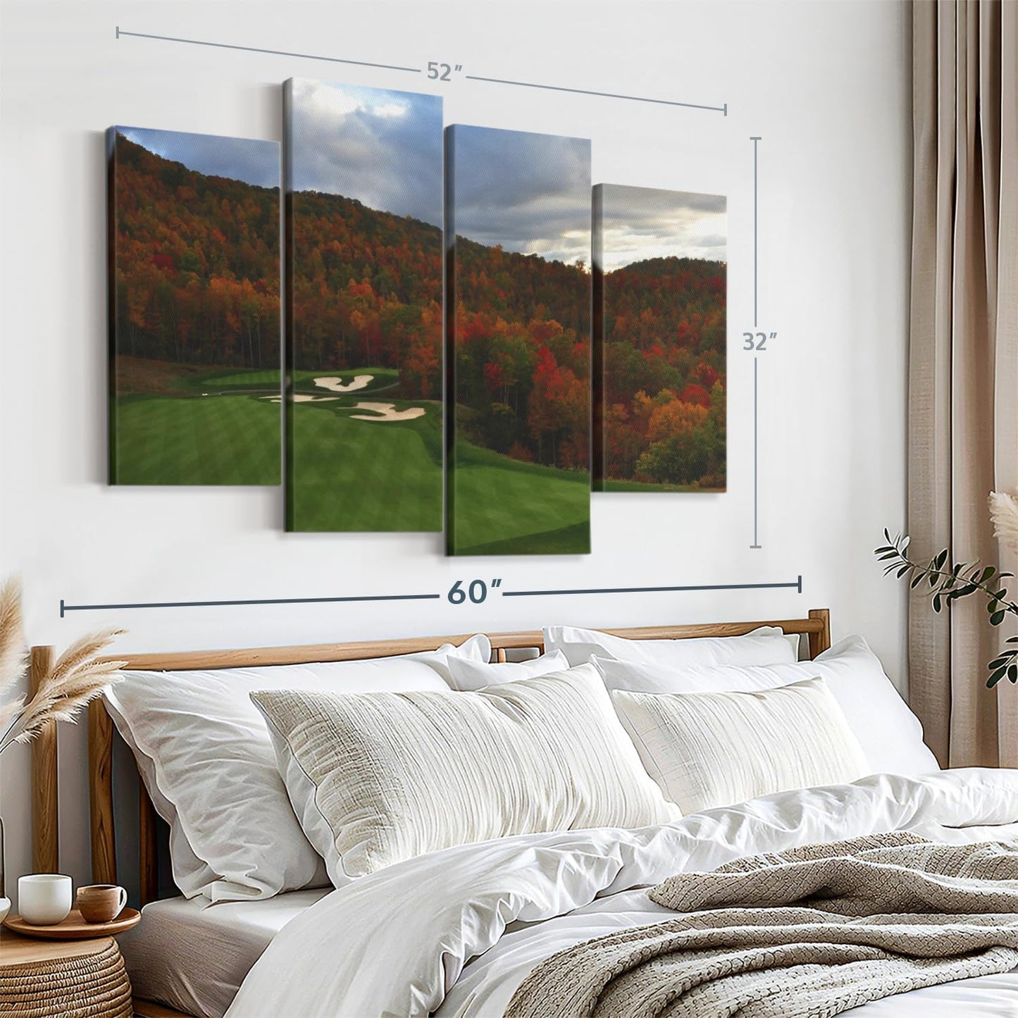 Elephant Stock Autumn Golf Course Wall Art - Horizontal Canvas - 4-Piece Living Room Wall Decor - Photography Sports Canvas Print - Blue and Orange Decor for Wall - 52" X 32"