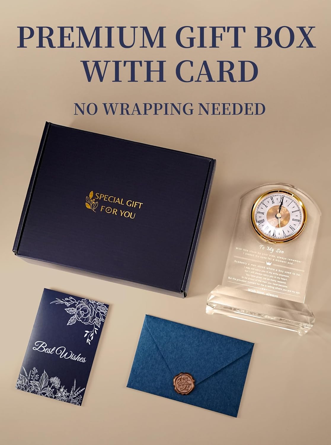 DEEWISH to My Son Gift from Mom or Dad, Birthday Graduation Christmas Father’s Day Present for Son Adult, Inspirational Desk Clock with Gift Box & Card (Battery Not Included)